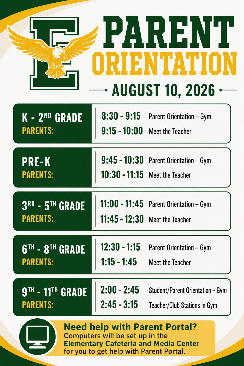 Parent Orientation and First Day of School