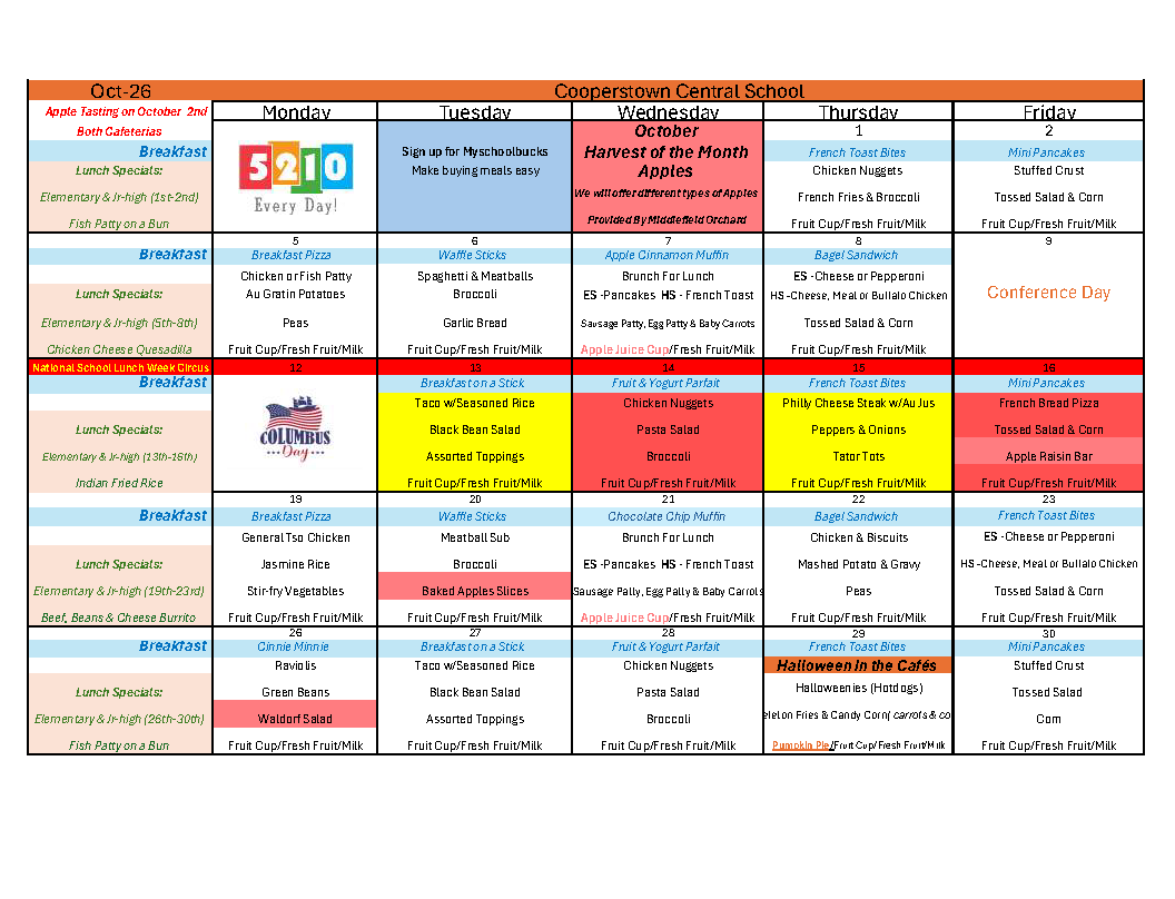 October Menus Now Available!