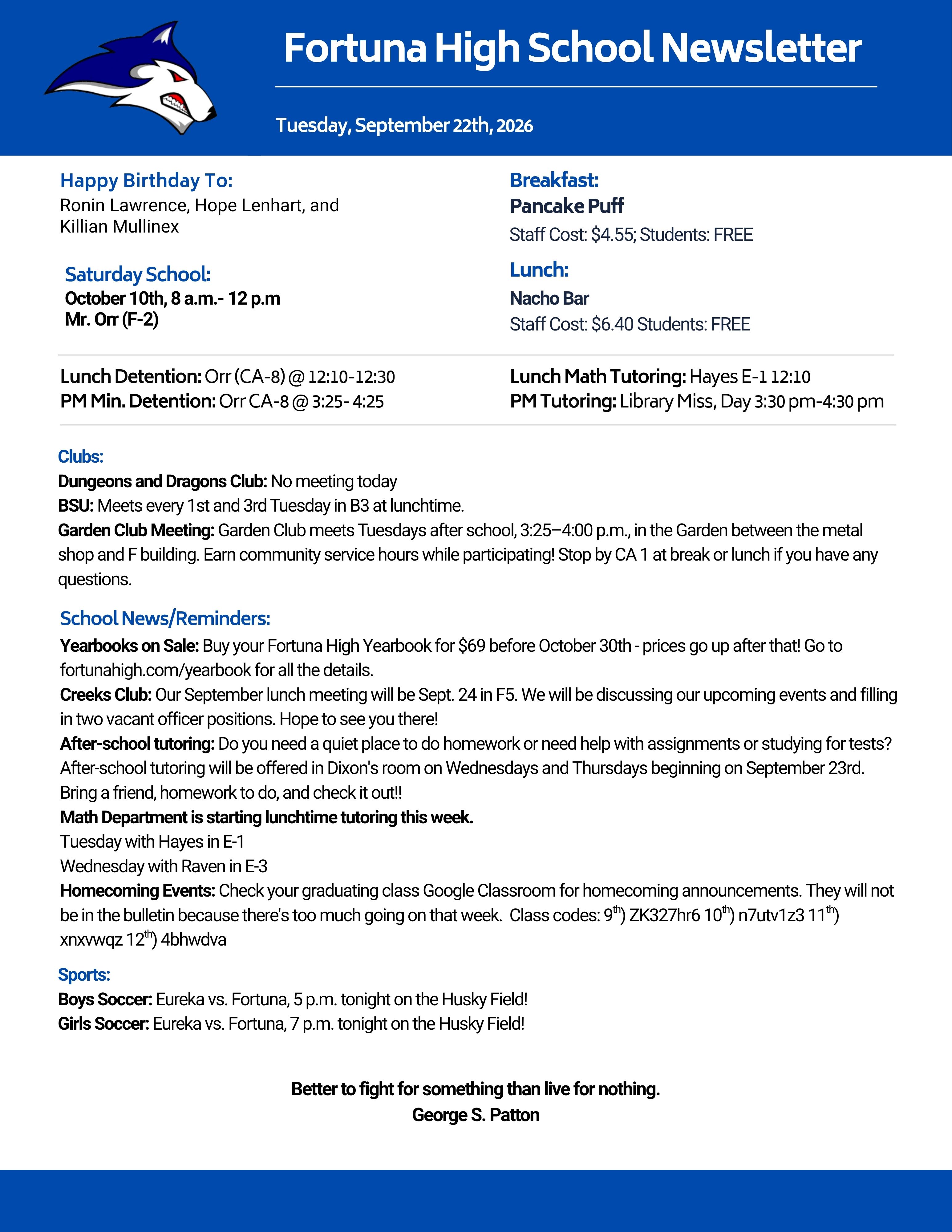 Bulletin 09/22/2026