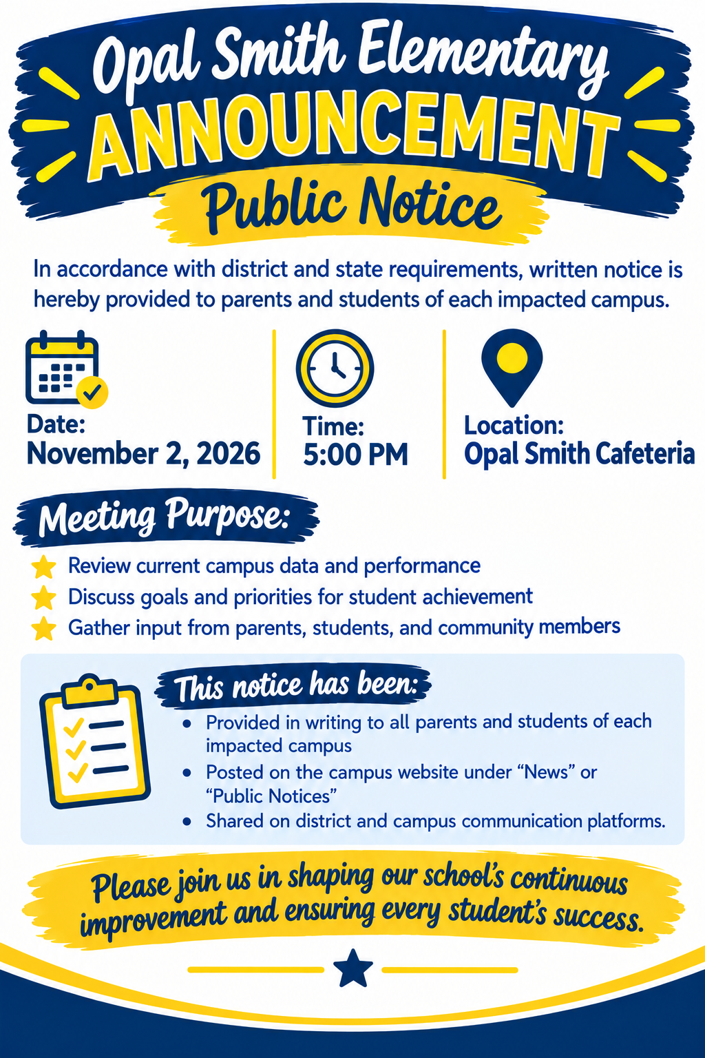 Opal Smith Elementary to Host Public Meeting on Nov. 2