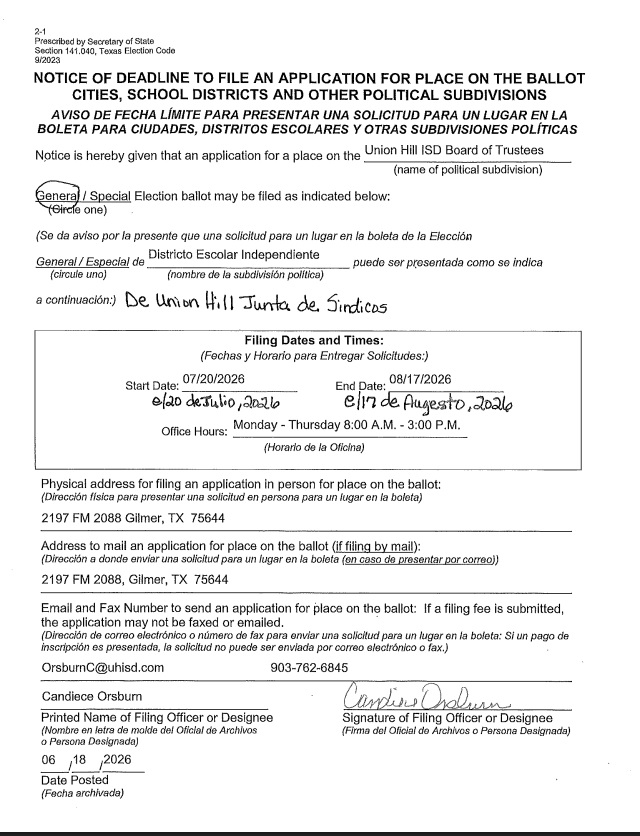 NOTICE OF DEADLINE