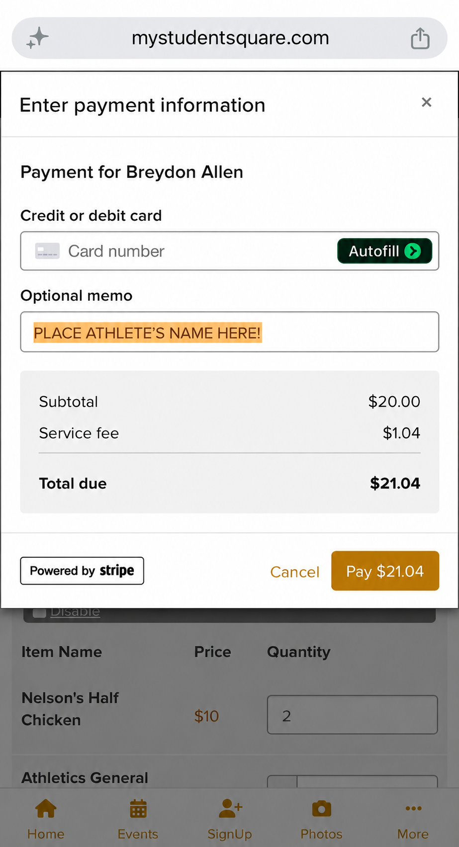 Annual Nelson's Chicken Athletic Fundraiser