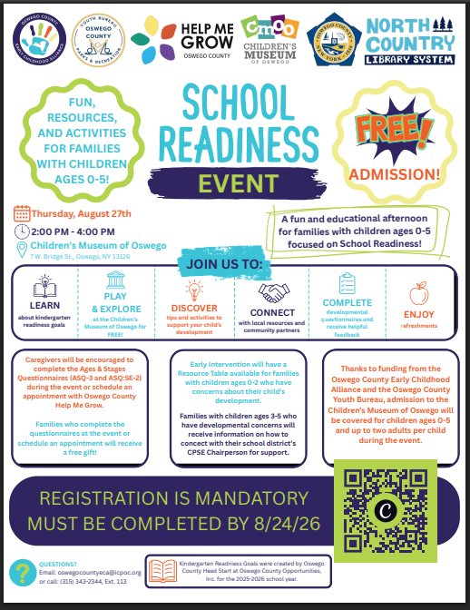 School Readiness Event for Children 0-5 years Old, August 24th, 2026