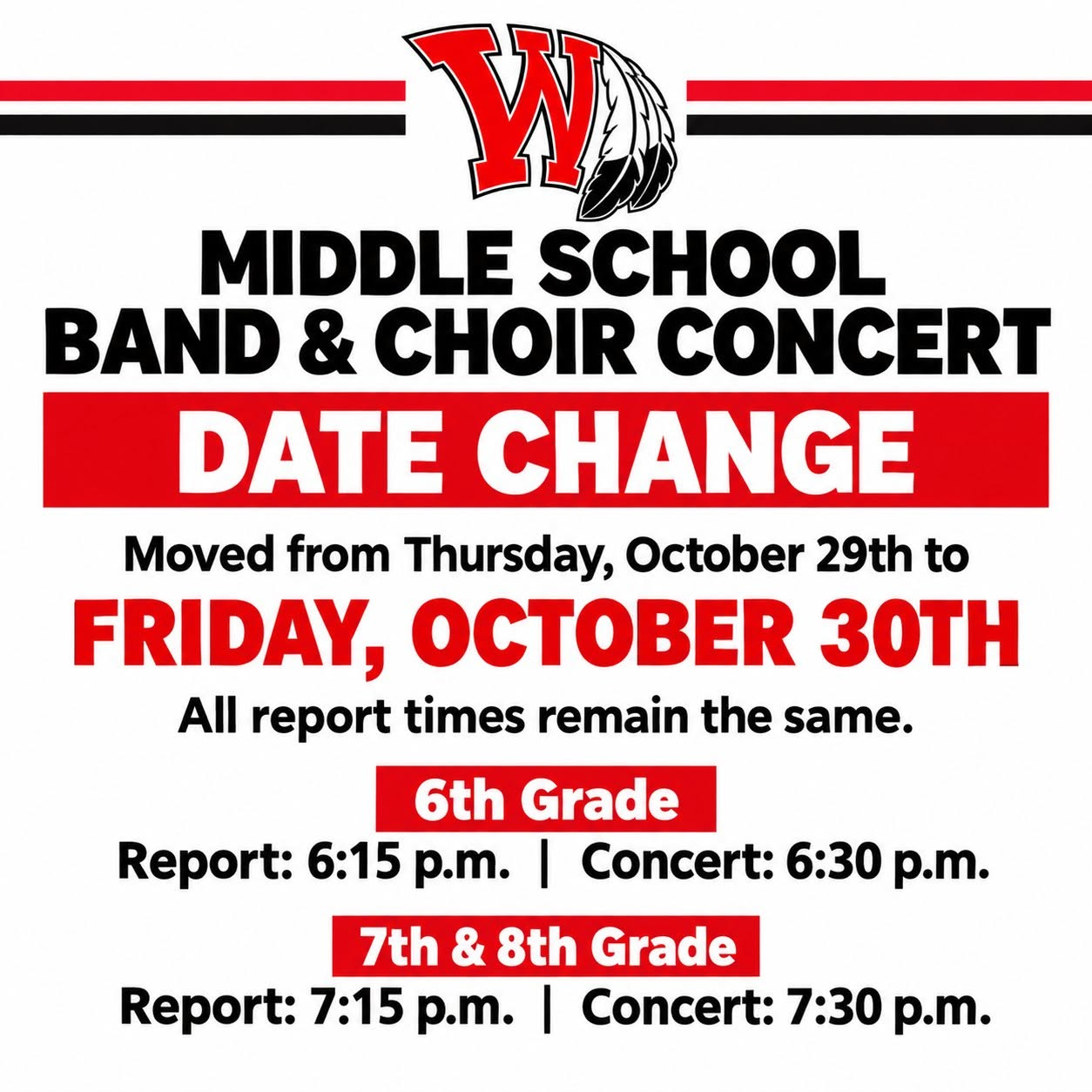 WMS Band/Choir Concert Date Change