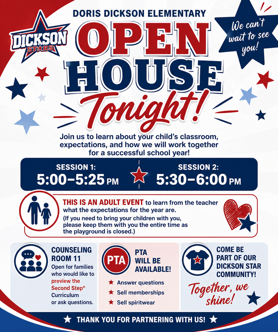 ⭐ Doris Dickson Elementary – Open House Tonight from 5:00-6:00 pm! ⭐