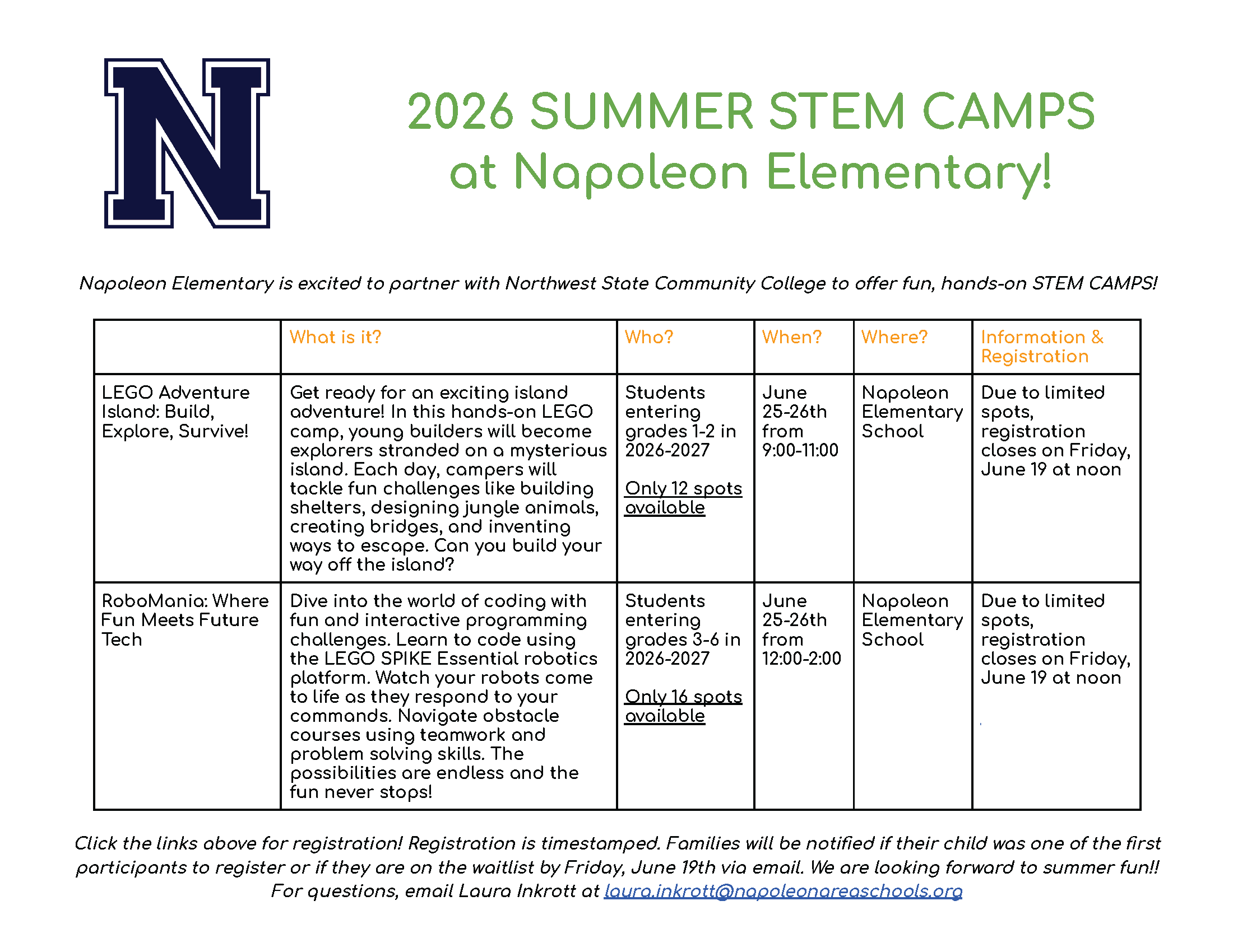 Registration Open: Summer STEM Camps for Students!