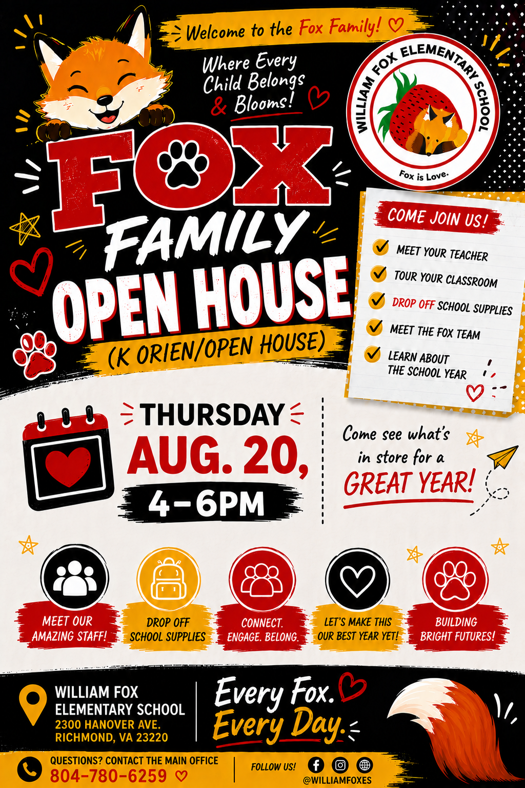 Welcome to a New School Year at Fox! Open House & Drop-Off Details Inside ✏️