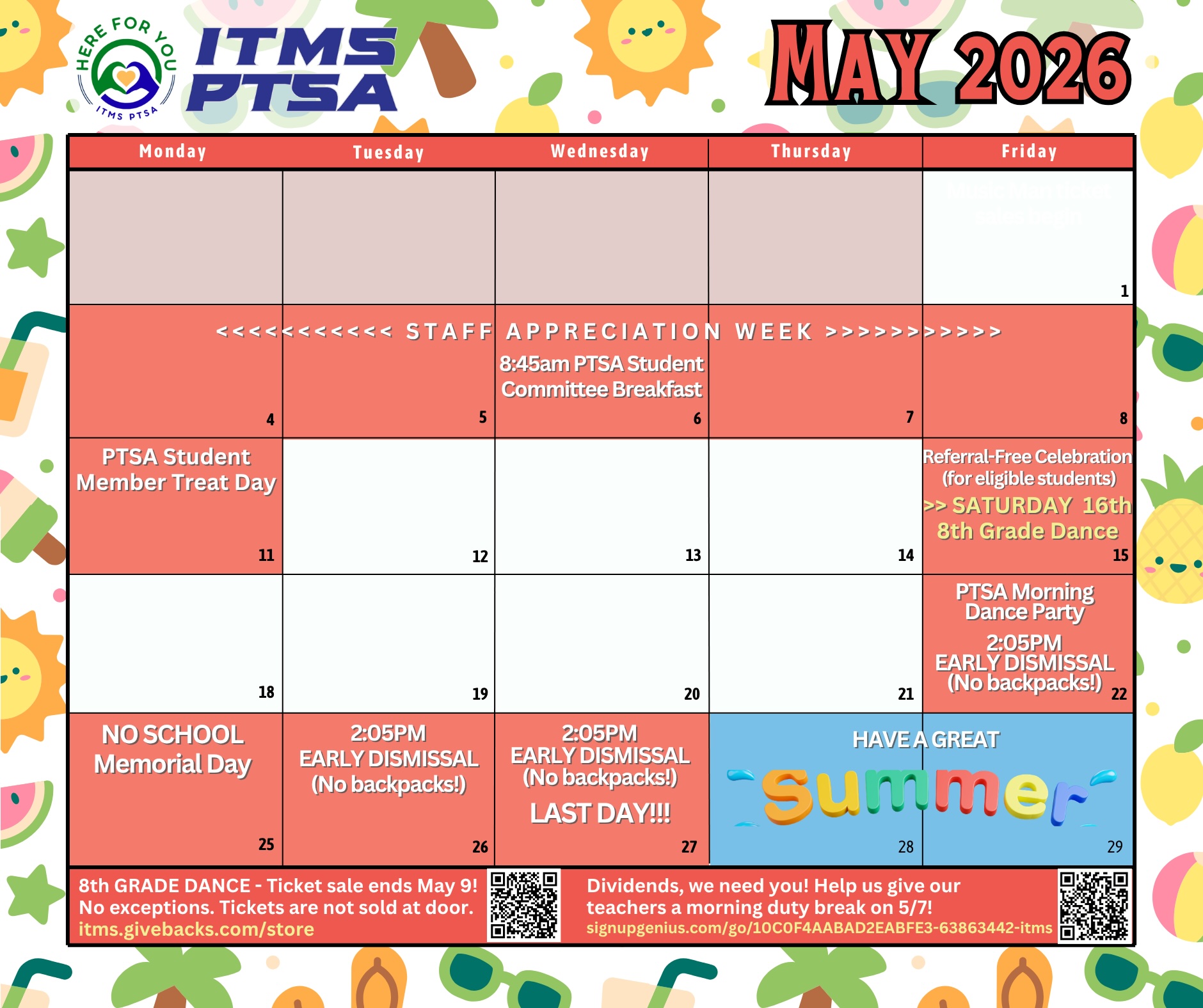 May PTSA Calendar 