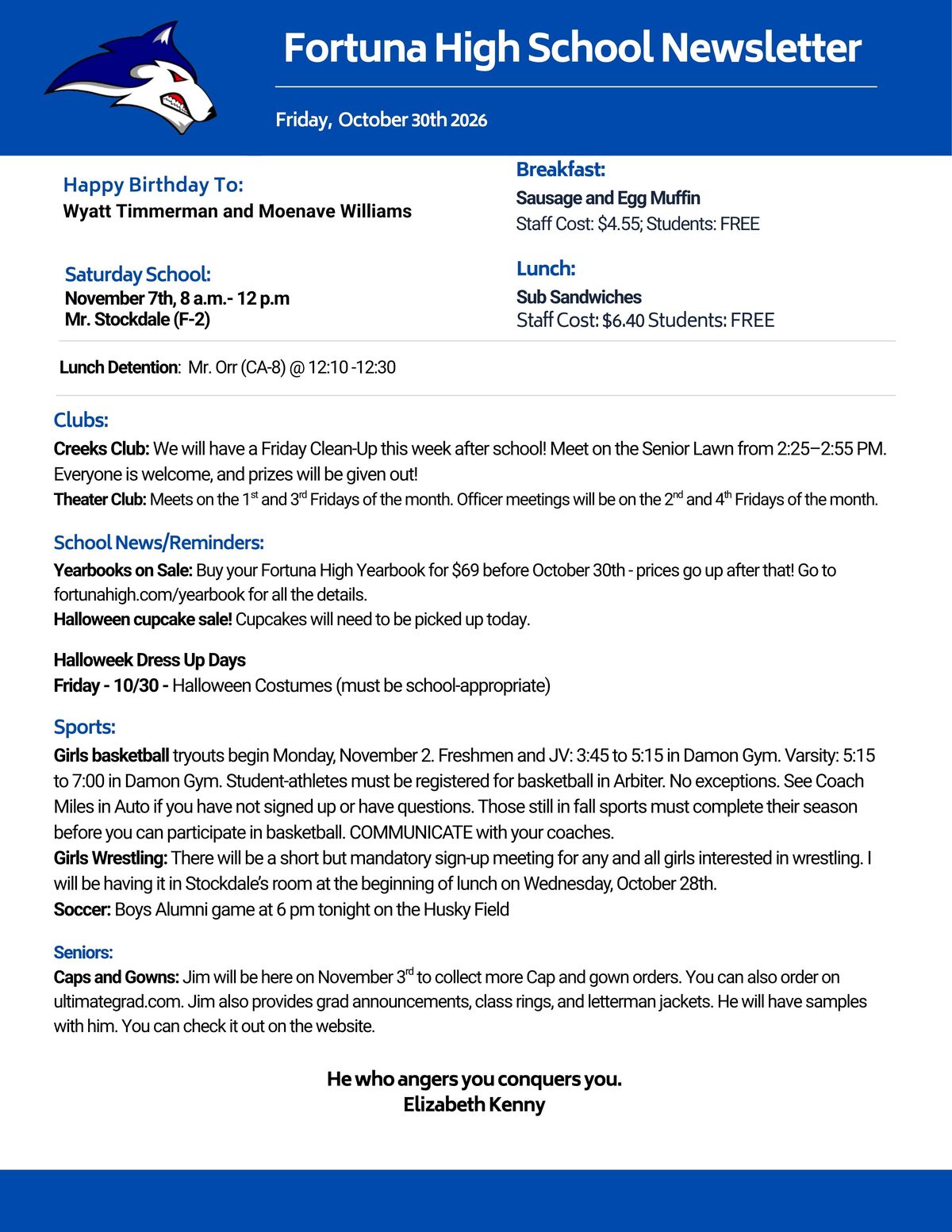 Bulletin 10/30/2026