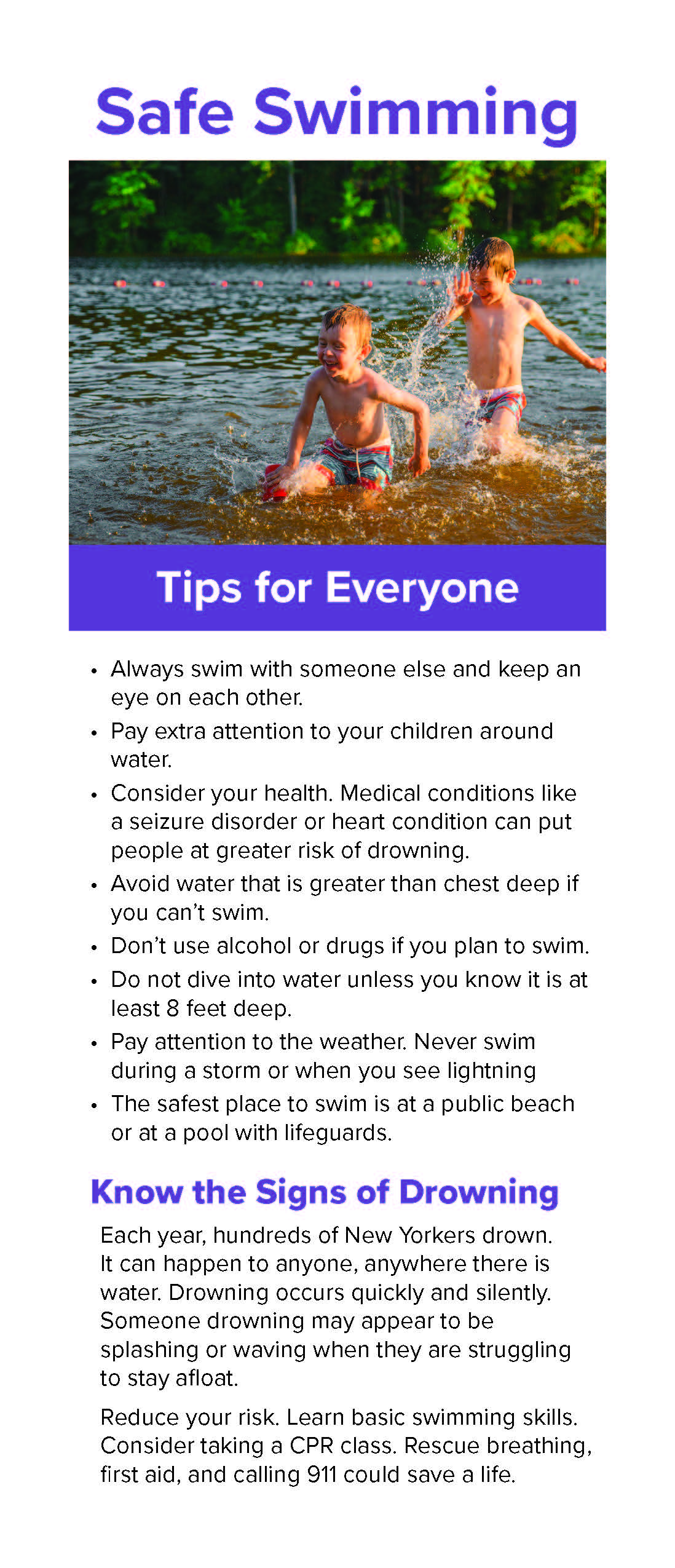 Water Safety Reminders from NYS Department of Health 