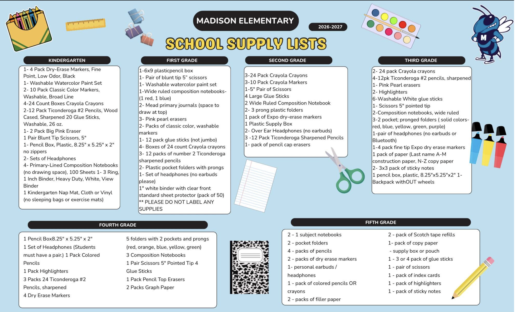 MES 2026-27 School Supply Lists
