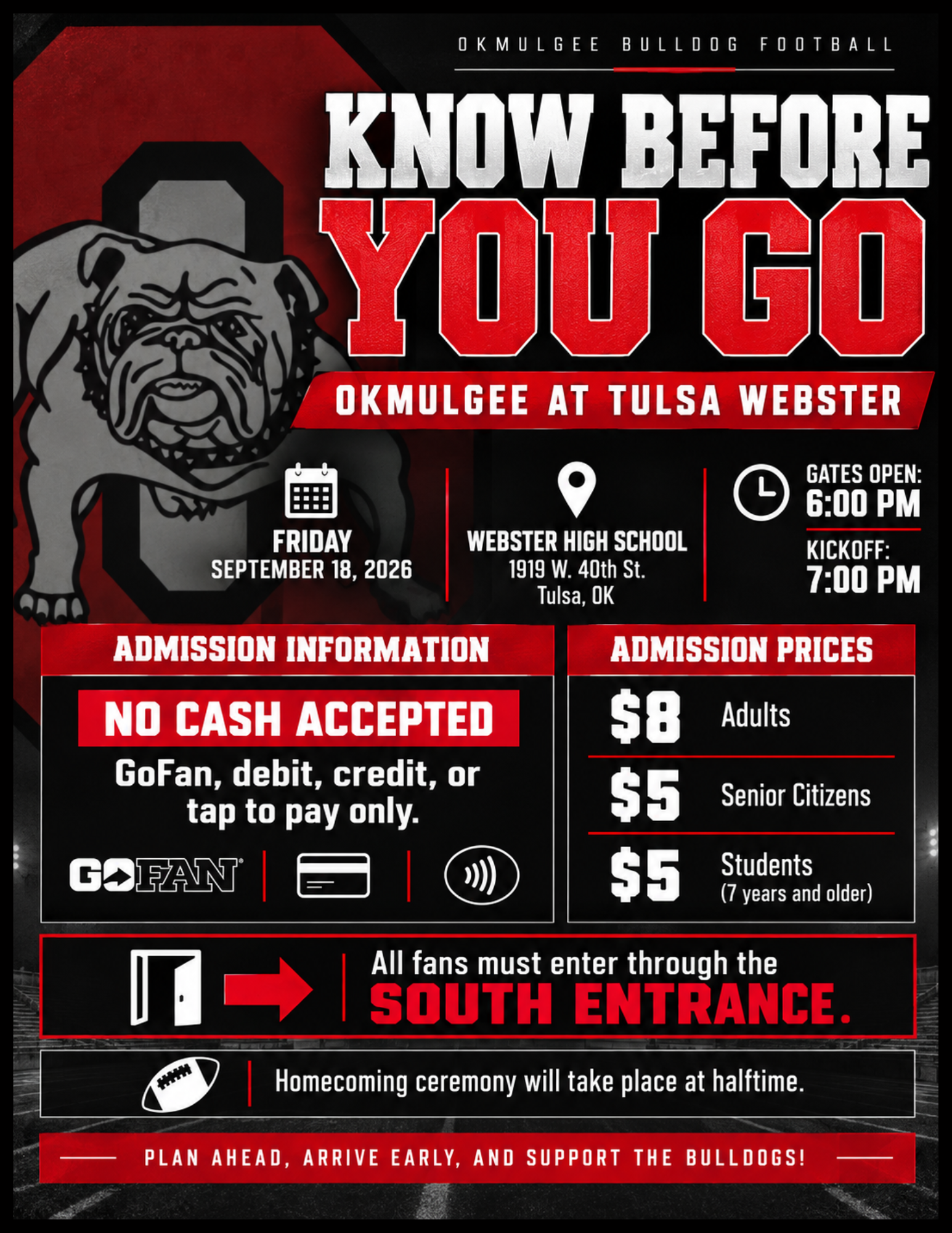 Know Before You Go - Okmulgee Bulldogs Football at Webster