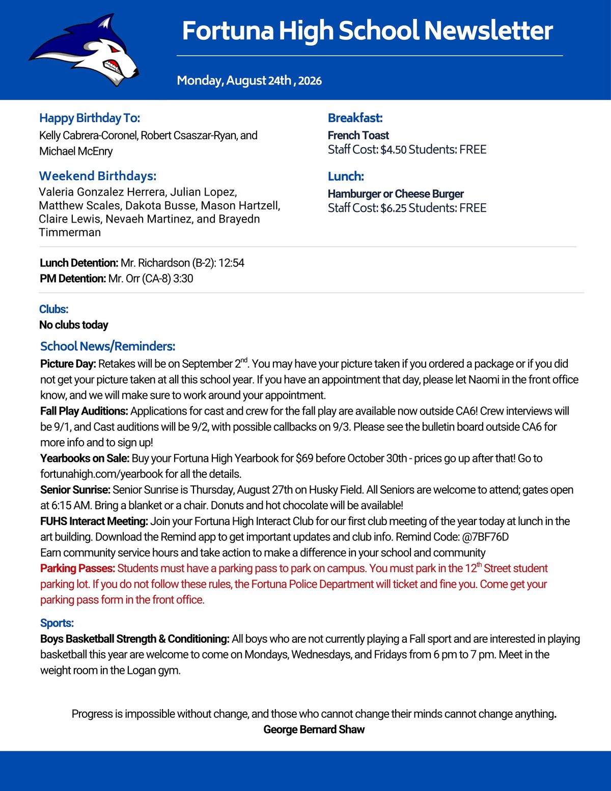 Bulletin 08/24/2026