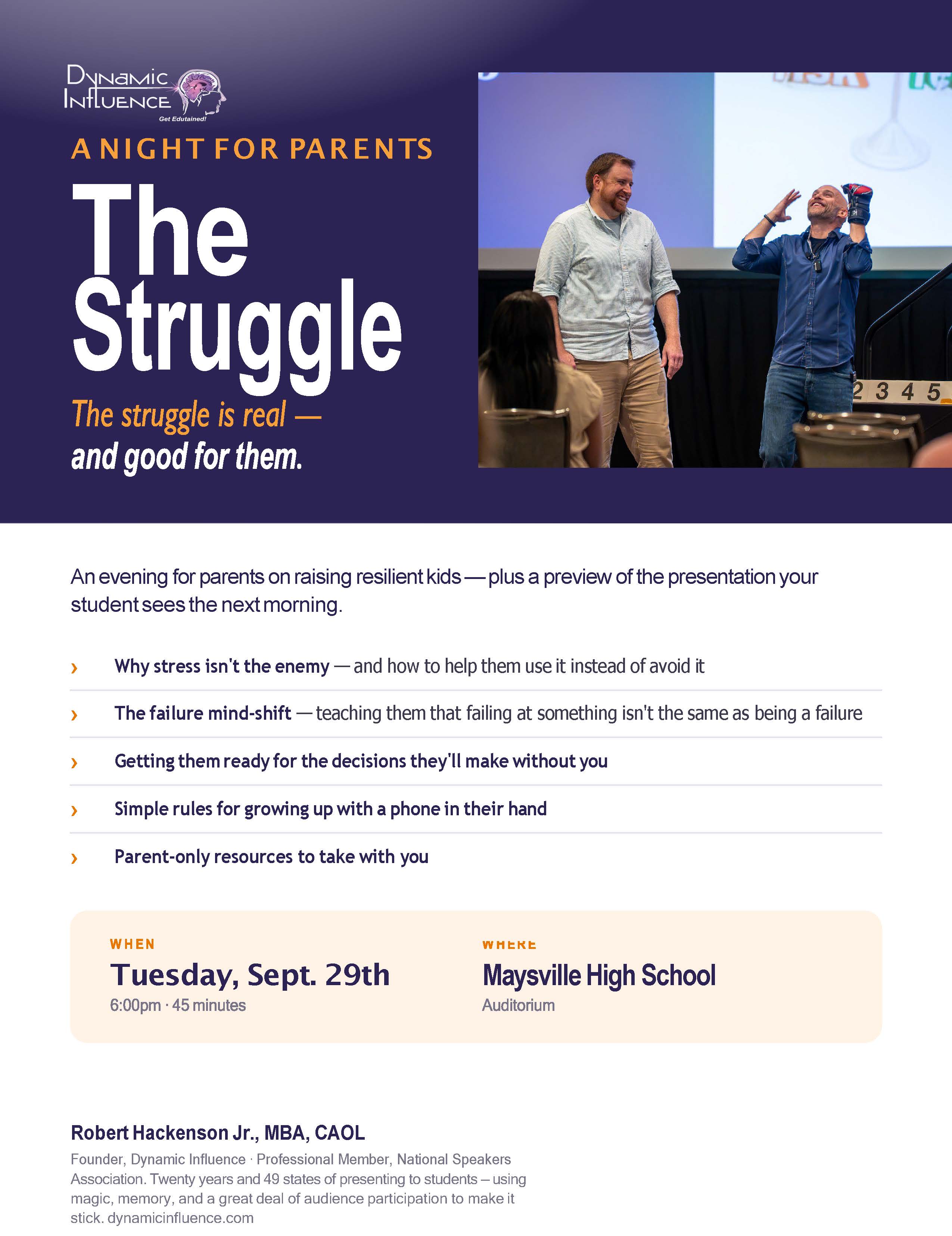 A Night for Parents - Tuesday, September 29th 6pm - Maysville Auditorium