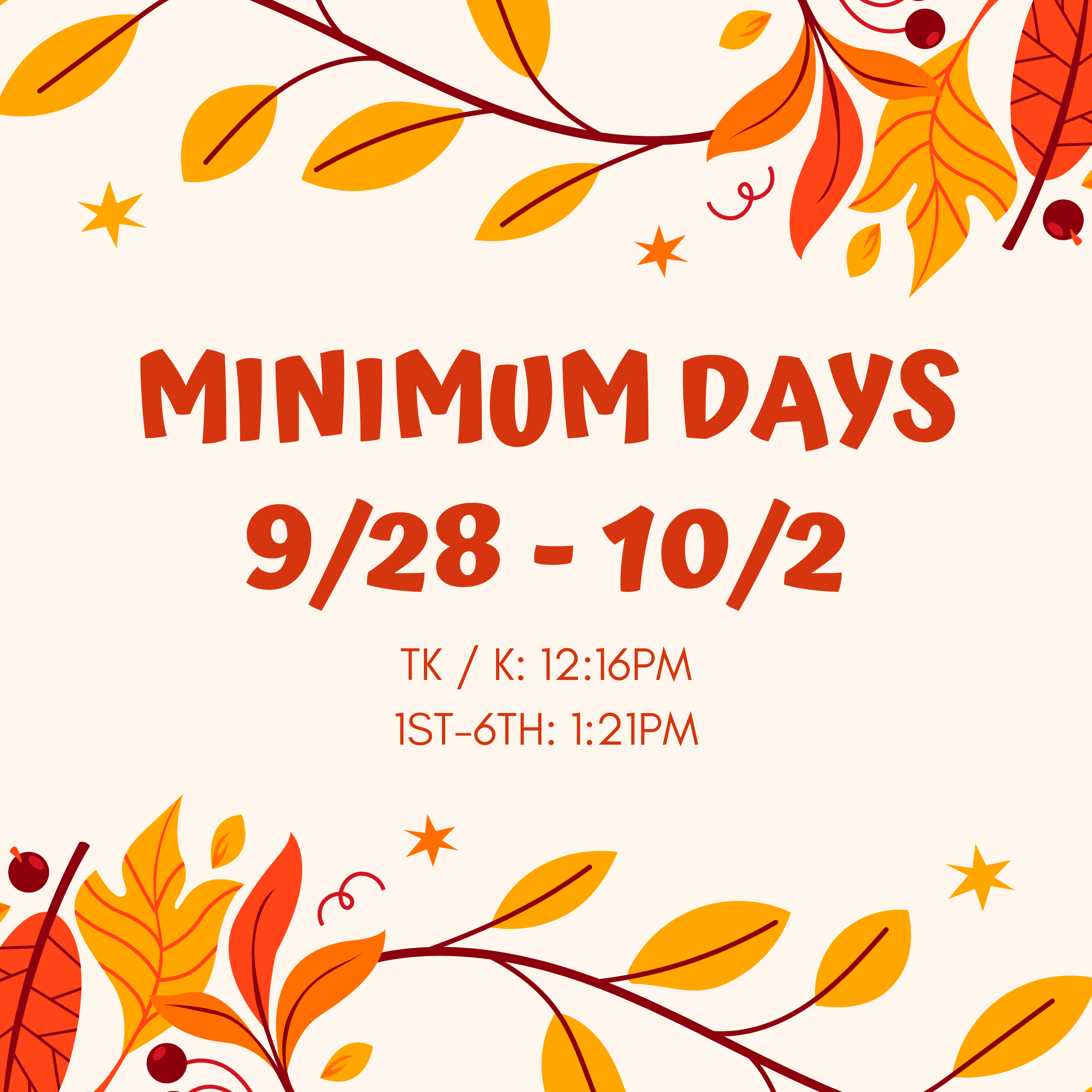 Minimum Days 9/28 - 10/2