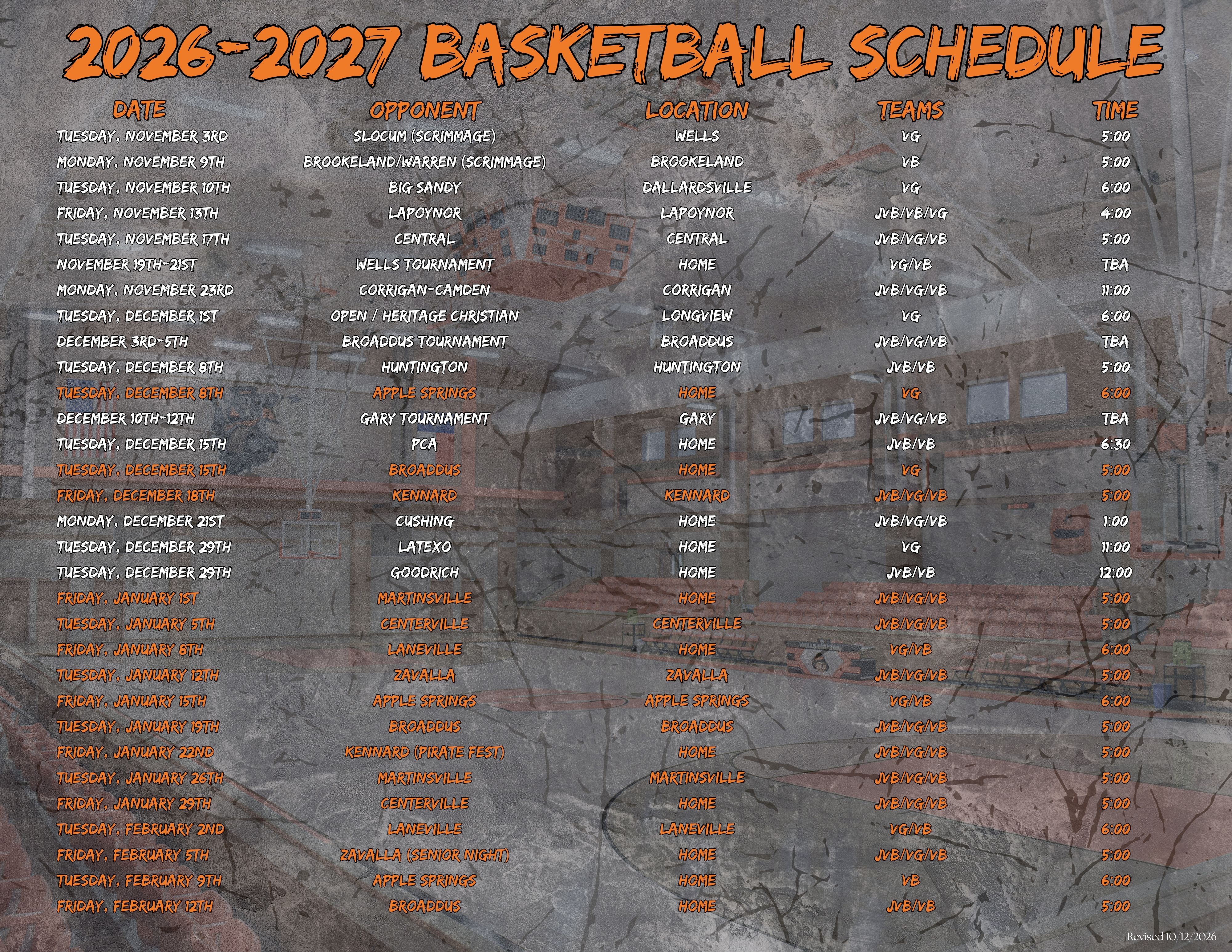 2026-2027 Basketball Schedule