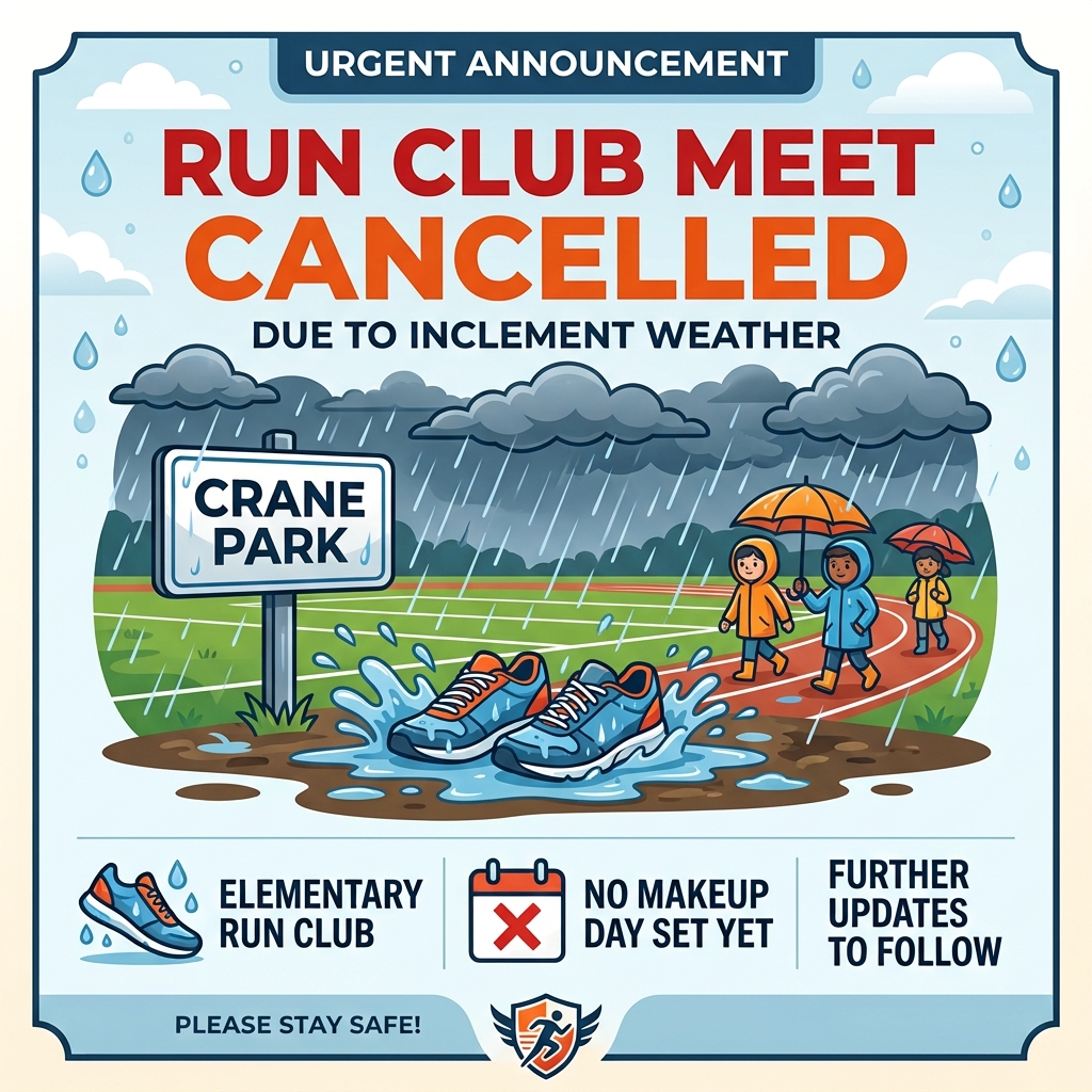 Elementary Run Club Meet at Crane--Cancelled
