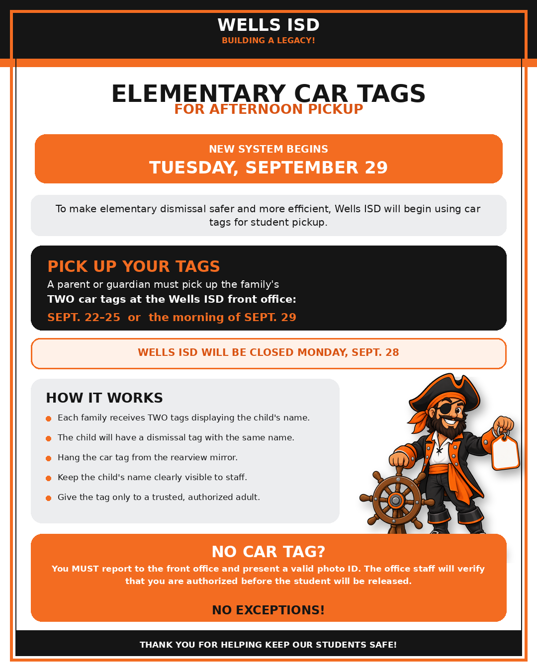NEW IMPORTANT INFORMATION:  ELEMENTARY CAR RIDER TAGS!!  