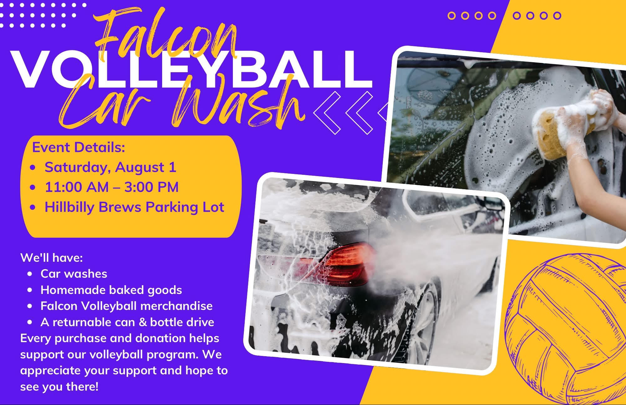 Falcon Volleyball Car Wash 8/1