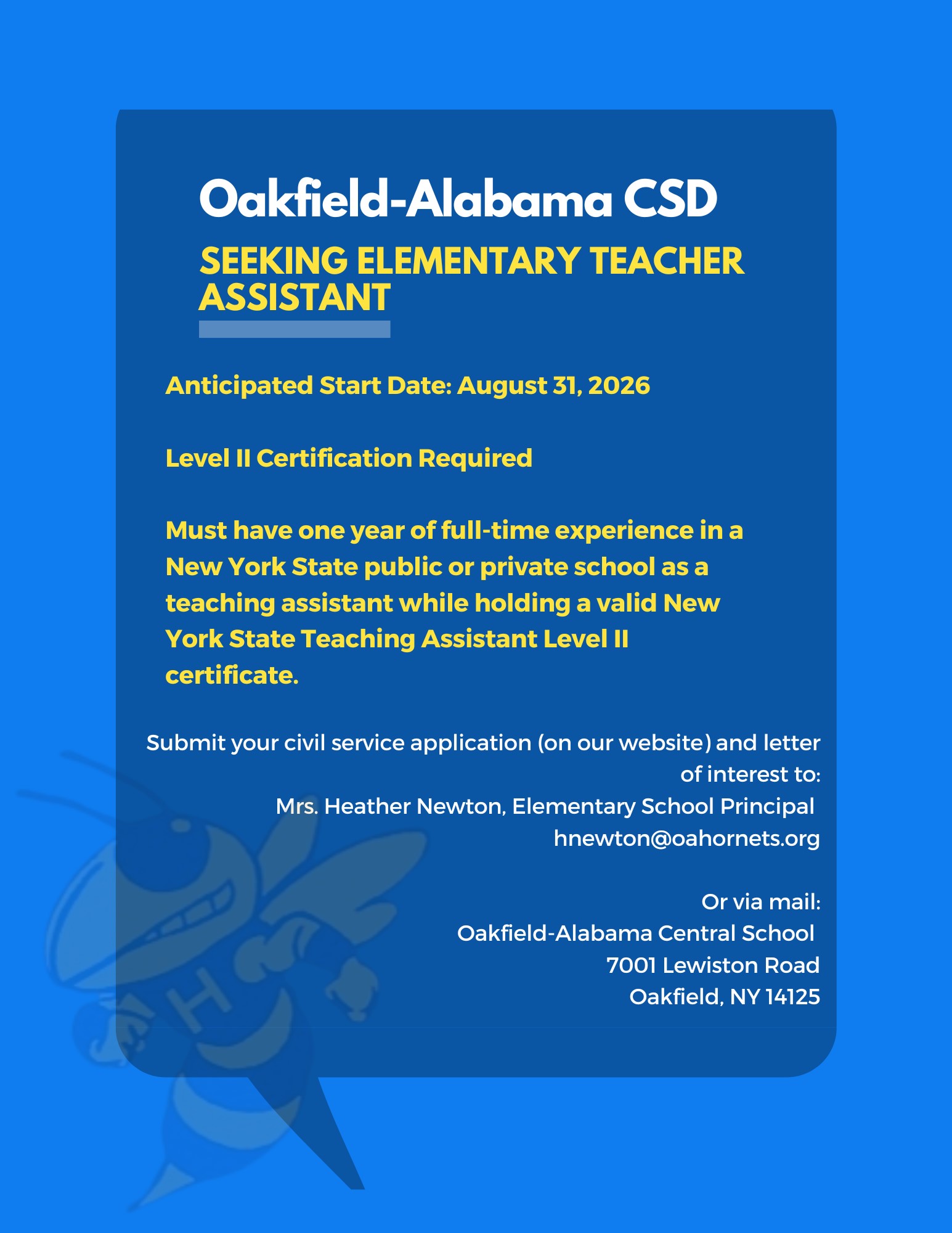 NOW HIRING - Elementary Teacher Assistant