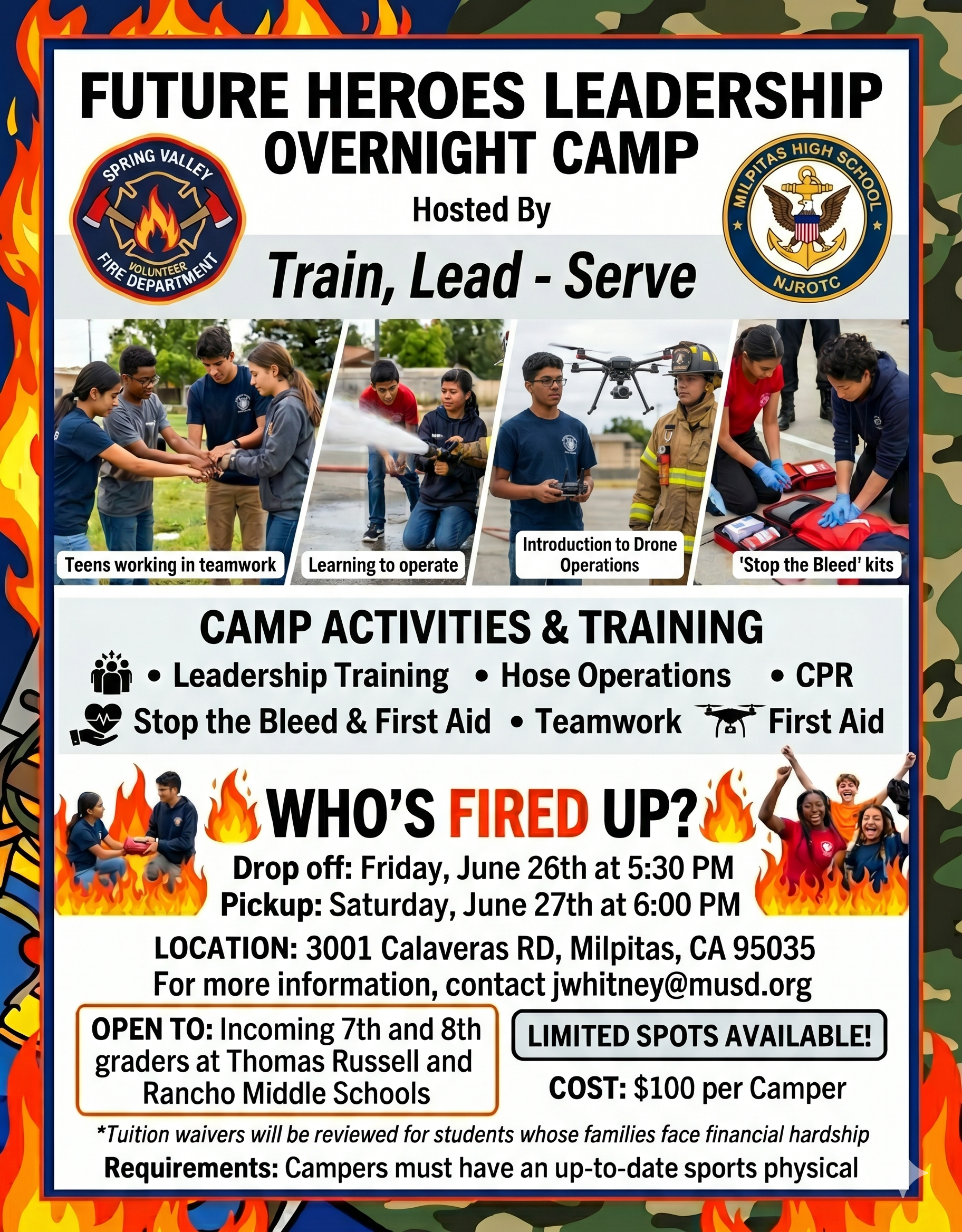 Inaugural Future Heroes Leadership Overnight Camp on June 26-27 at Spring Valley Volunteer Fire Department