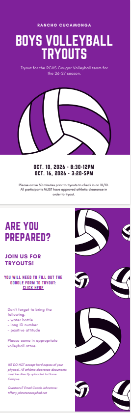 Boys Volleyball Tryouts October 10 and October 16