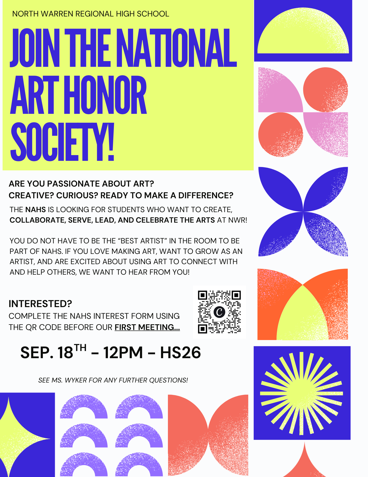 National Art Honor Society Meeting 9/18/26