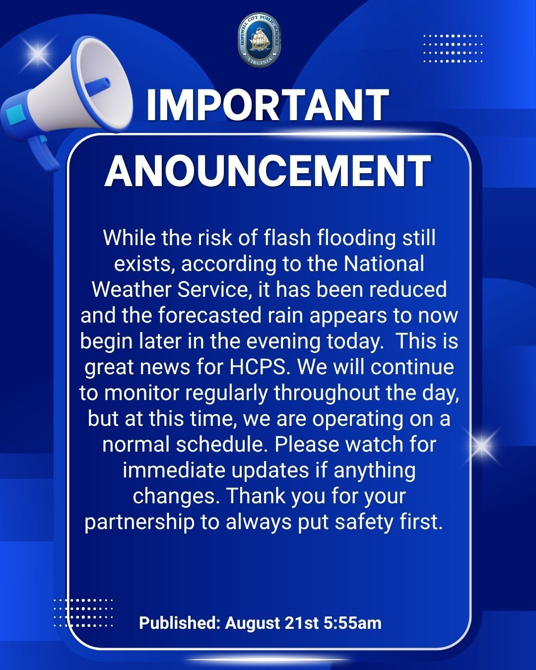 HCPS Weather Update