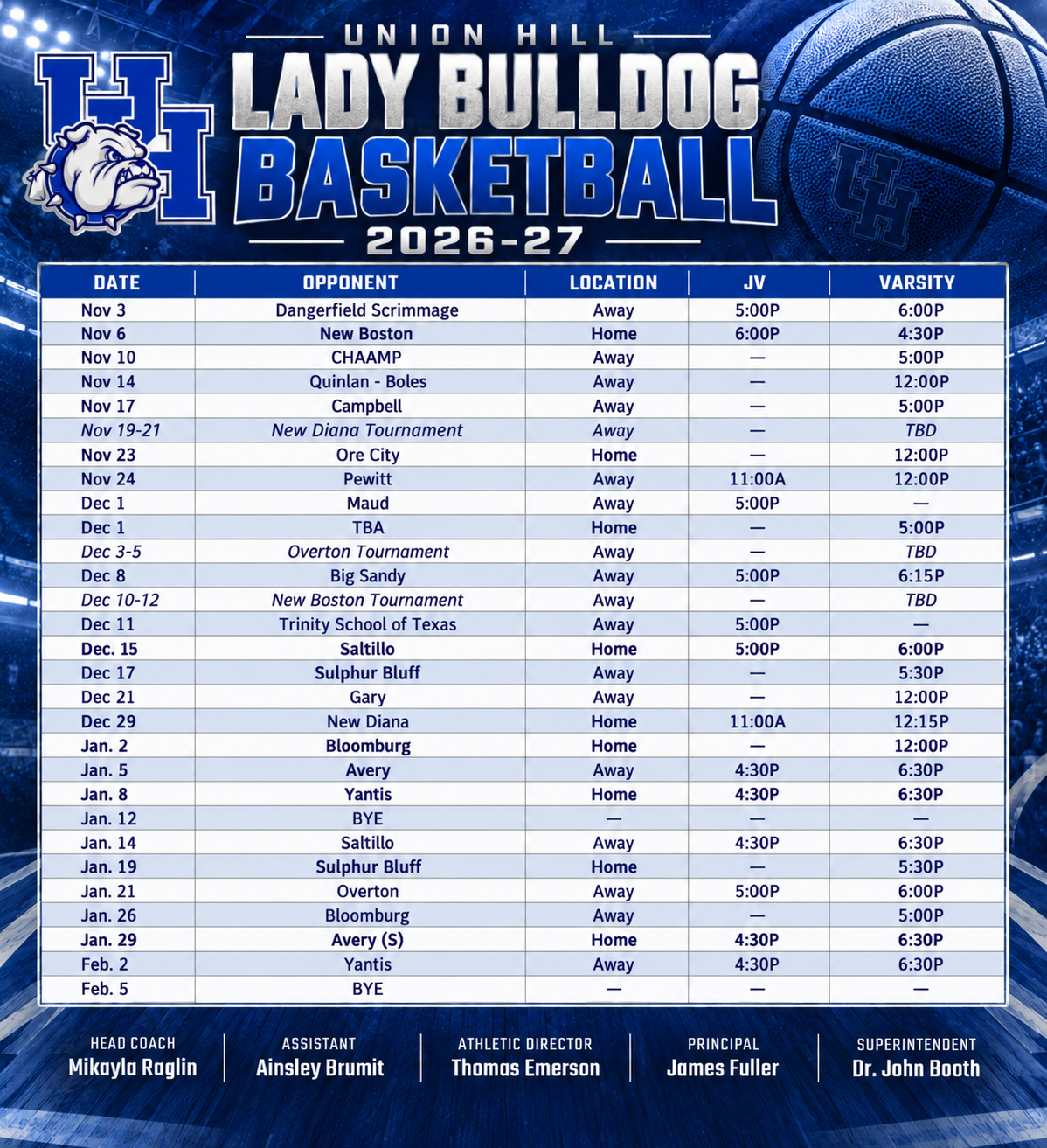 Varsity Girls Basketball Schedule