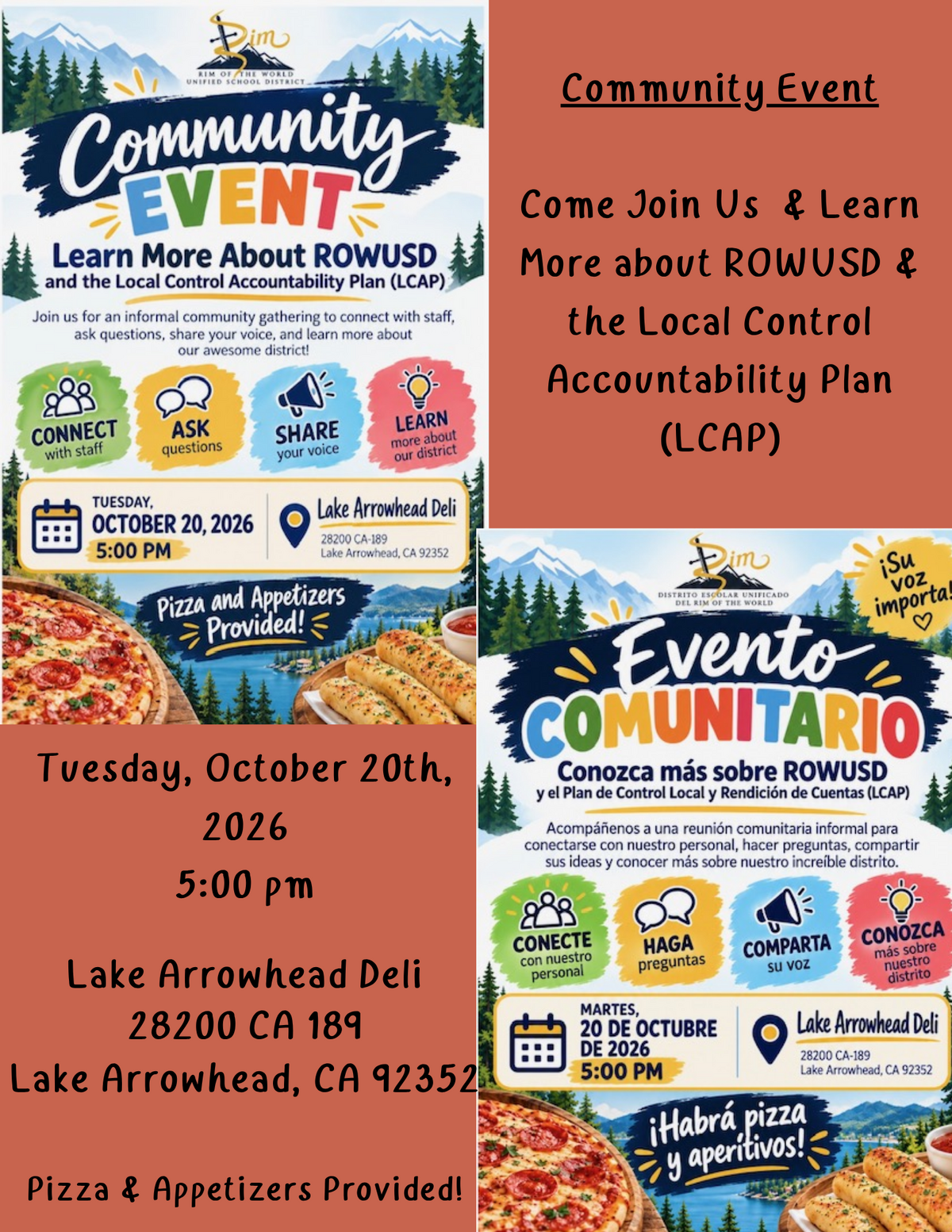 Community Event: Join Us & Learn More about ROWUSD & the Local Control Accountability  Plan (LCAP): October 20th, 2026
