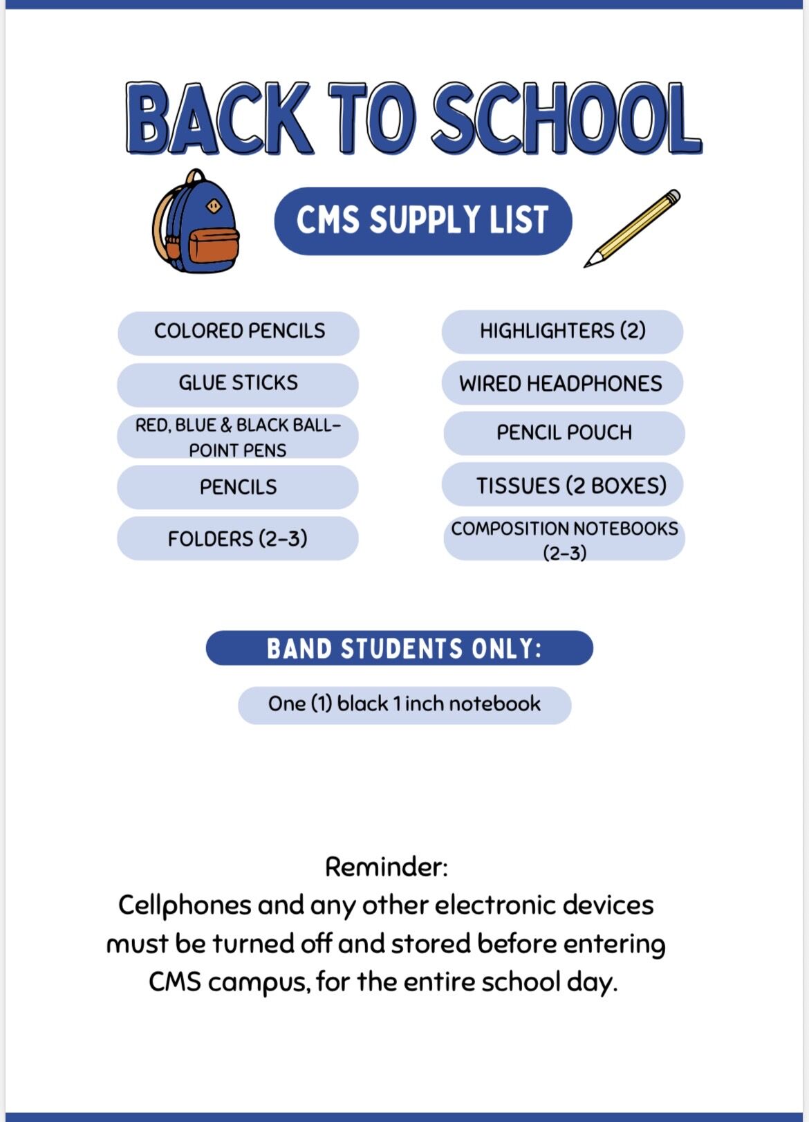 2026-2027 School Supply List