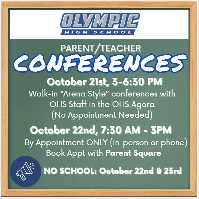 Fall Parent/Teacher Conferences: 10/21 & 10/22 