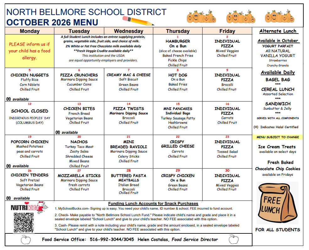 October Lunch Menu