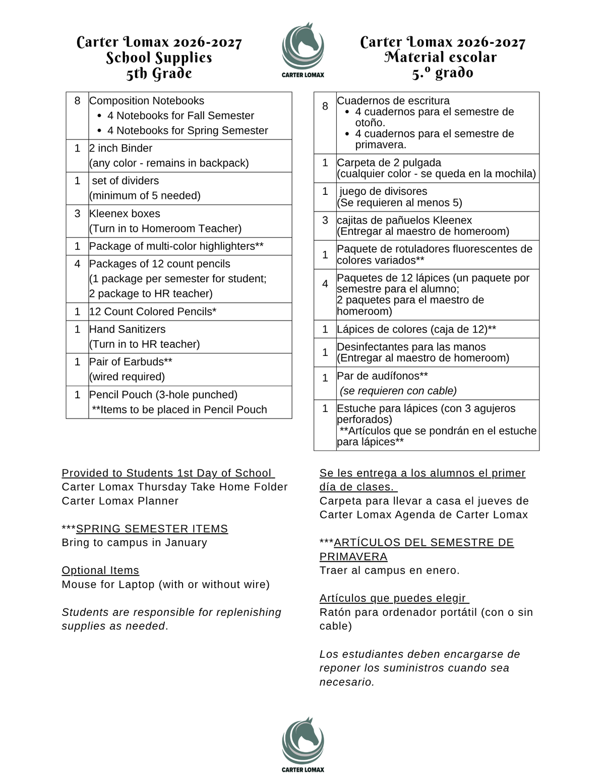 School Supply List 26-27