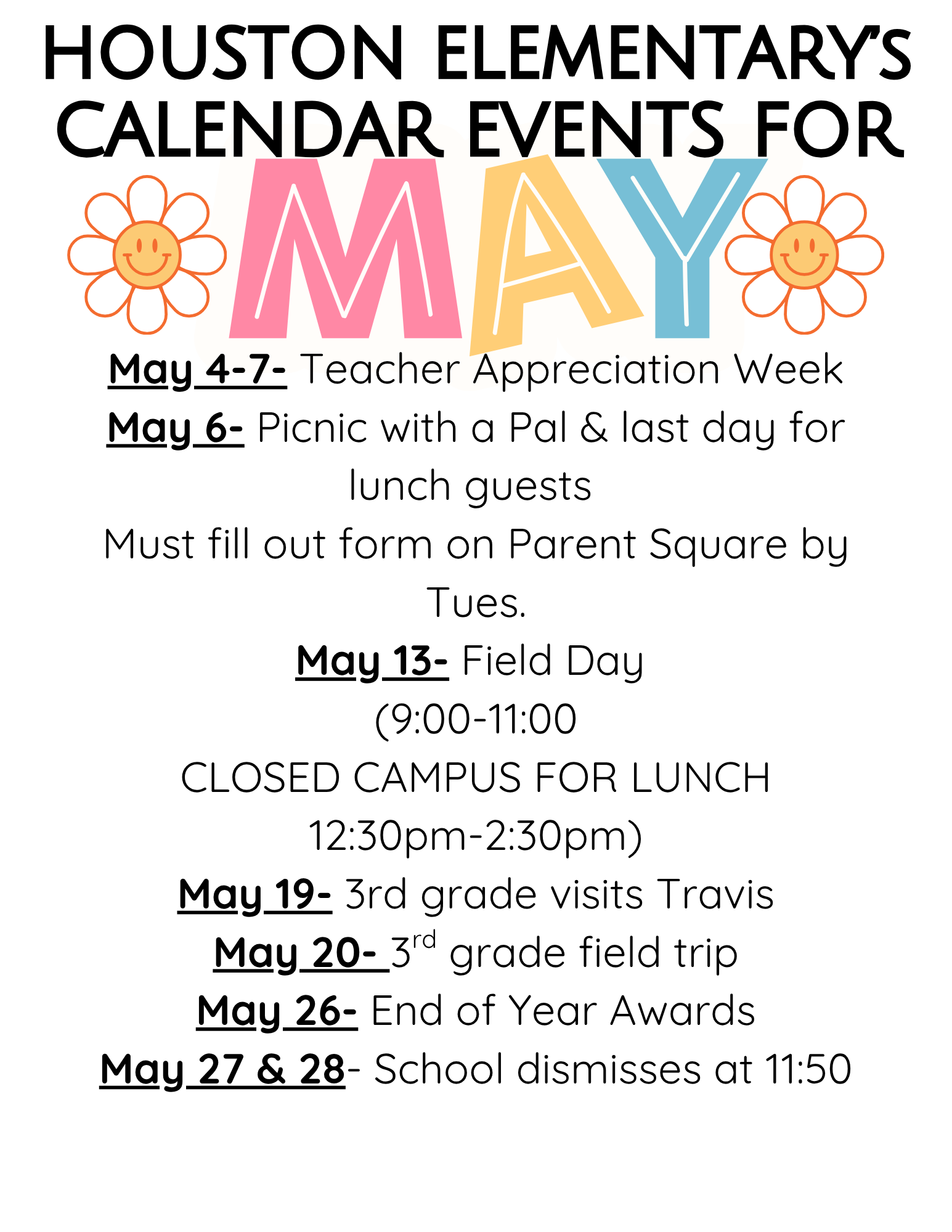 Reminders for May 
