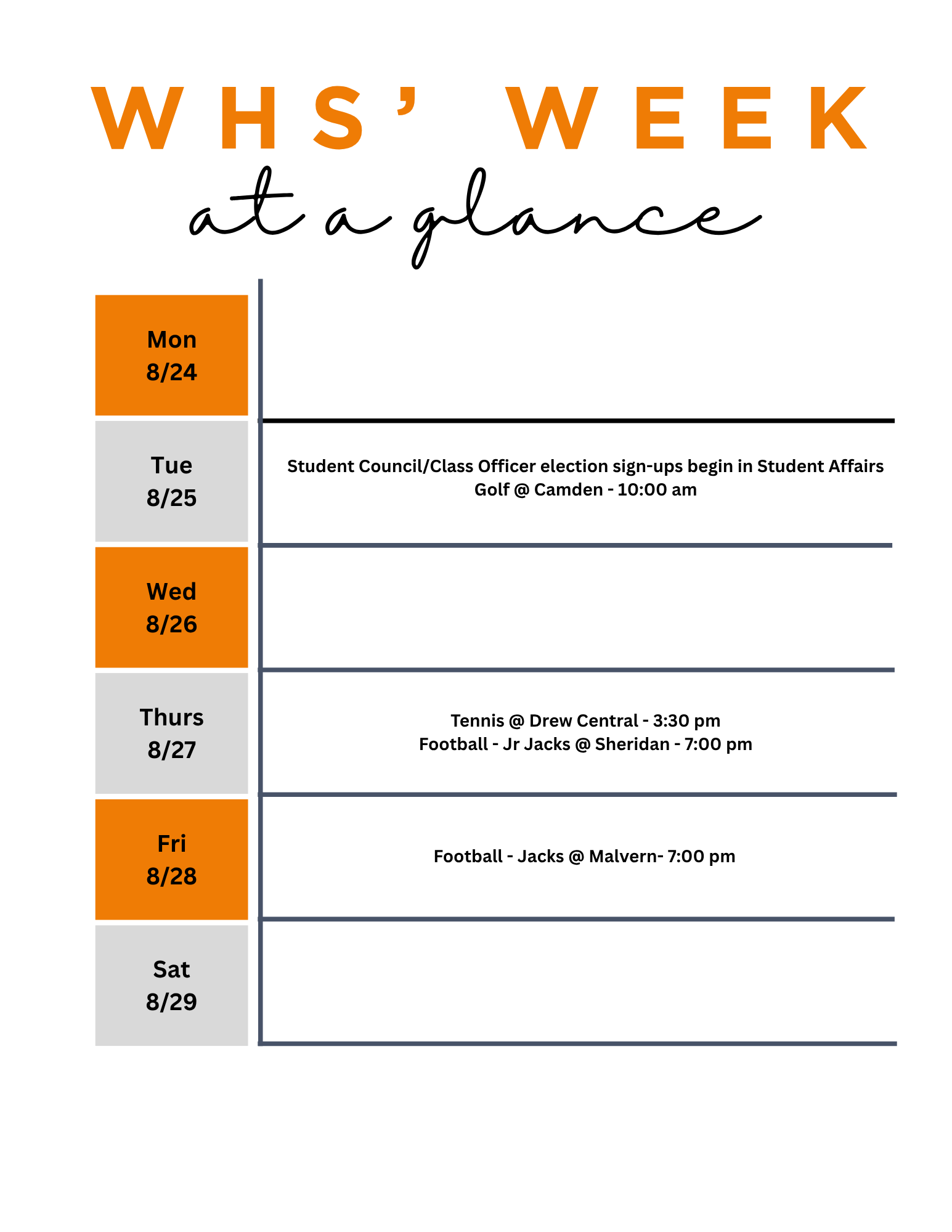 WHS: Week at a Glance