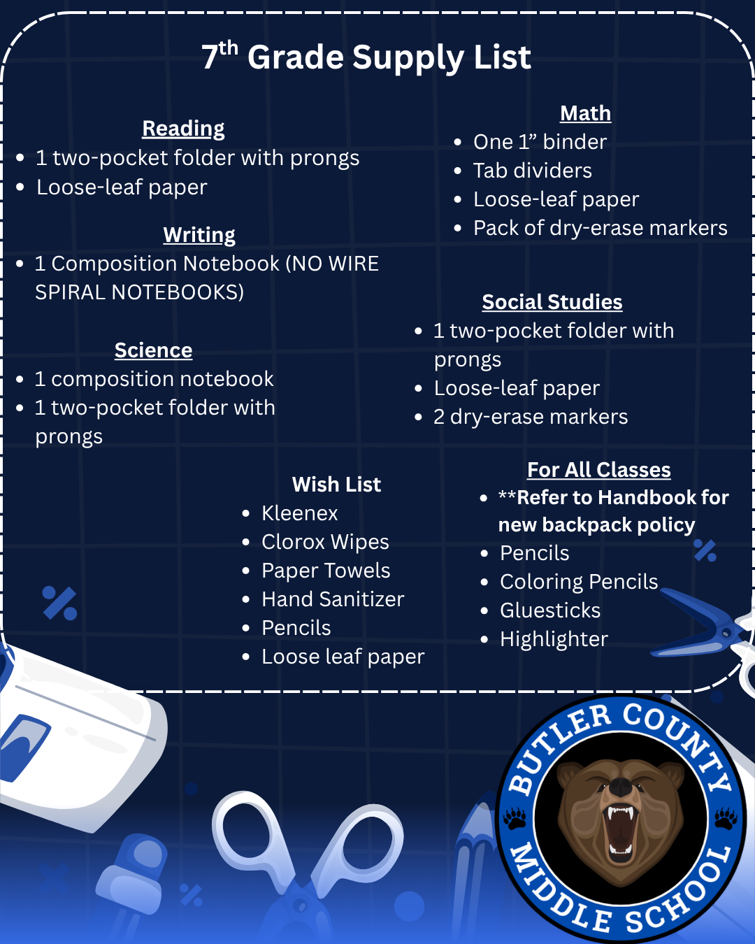 26-27 BCMS 7th Grade Supply List