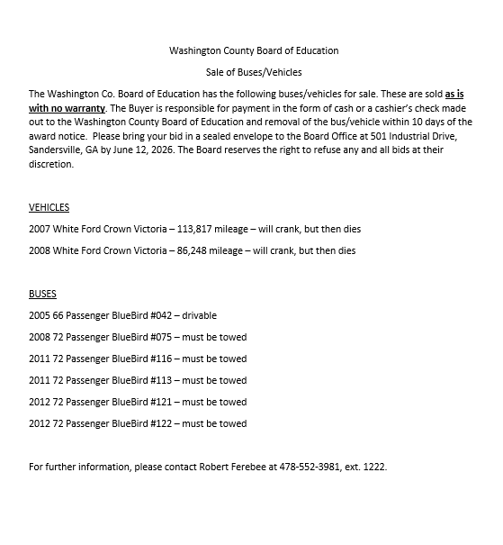 WCBOE Sell of Buses/Vehicles