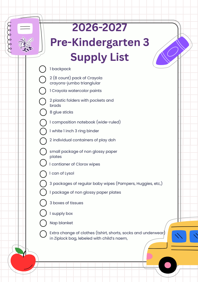 2026-2027 Elementary Supply Lists Pk3-6th Grade