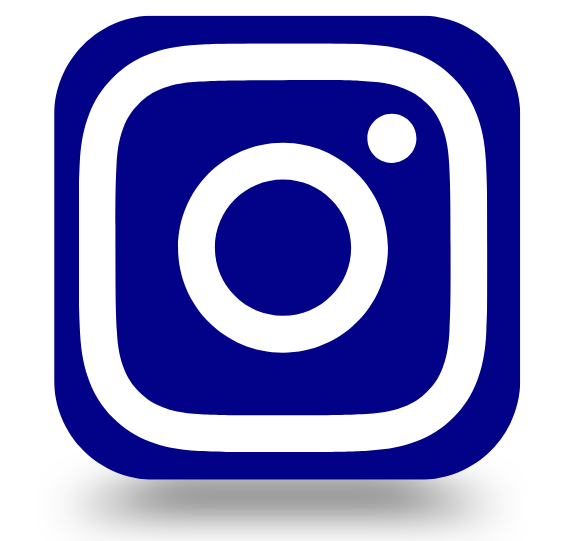 A dark blue square with rounded corners contains the white Instagram logo.