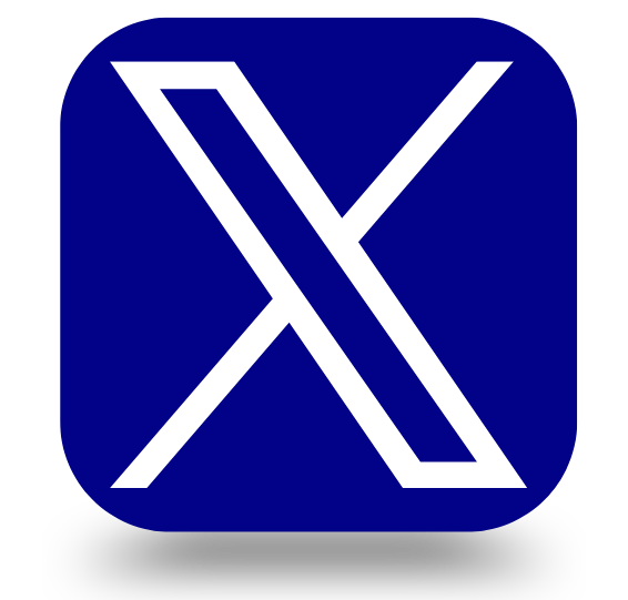 A stylized white letter X is centered on a dark blue square with rounded corners.
