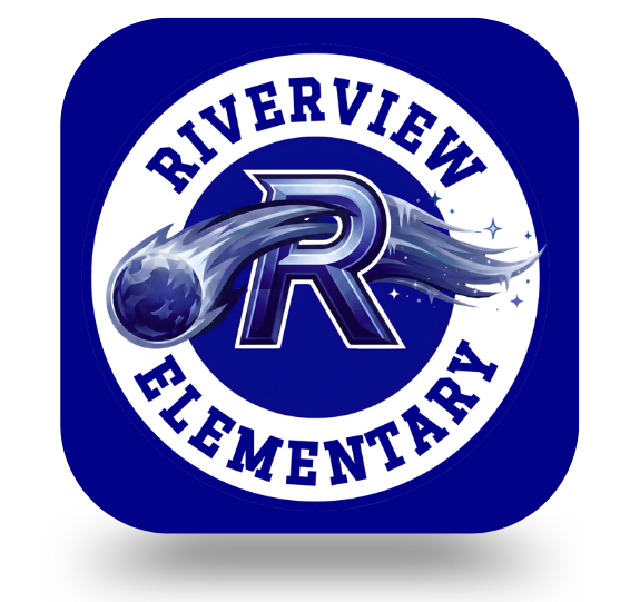 Riverview Elementary logo featuring a comet streaking past a stylized 'R'.