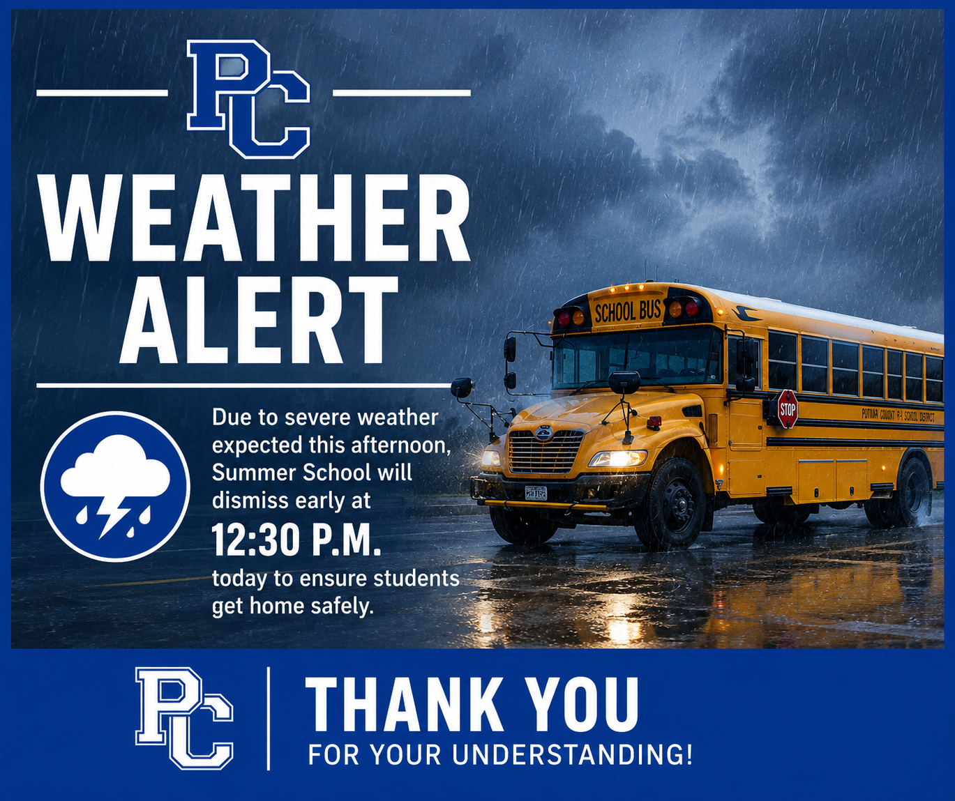 Early Dismissal Notice for Summer School & PC Learning Center Today, June 11, 2026.