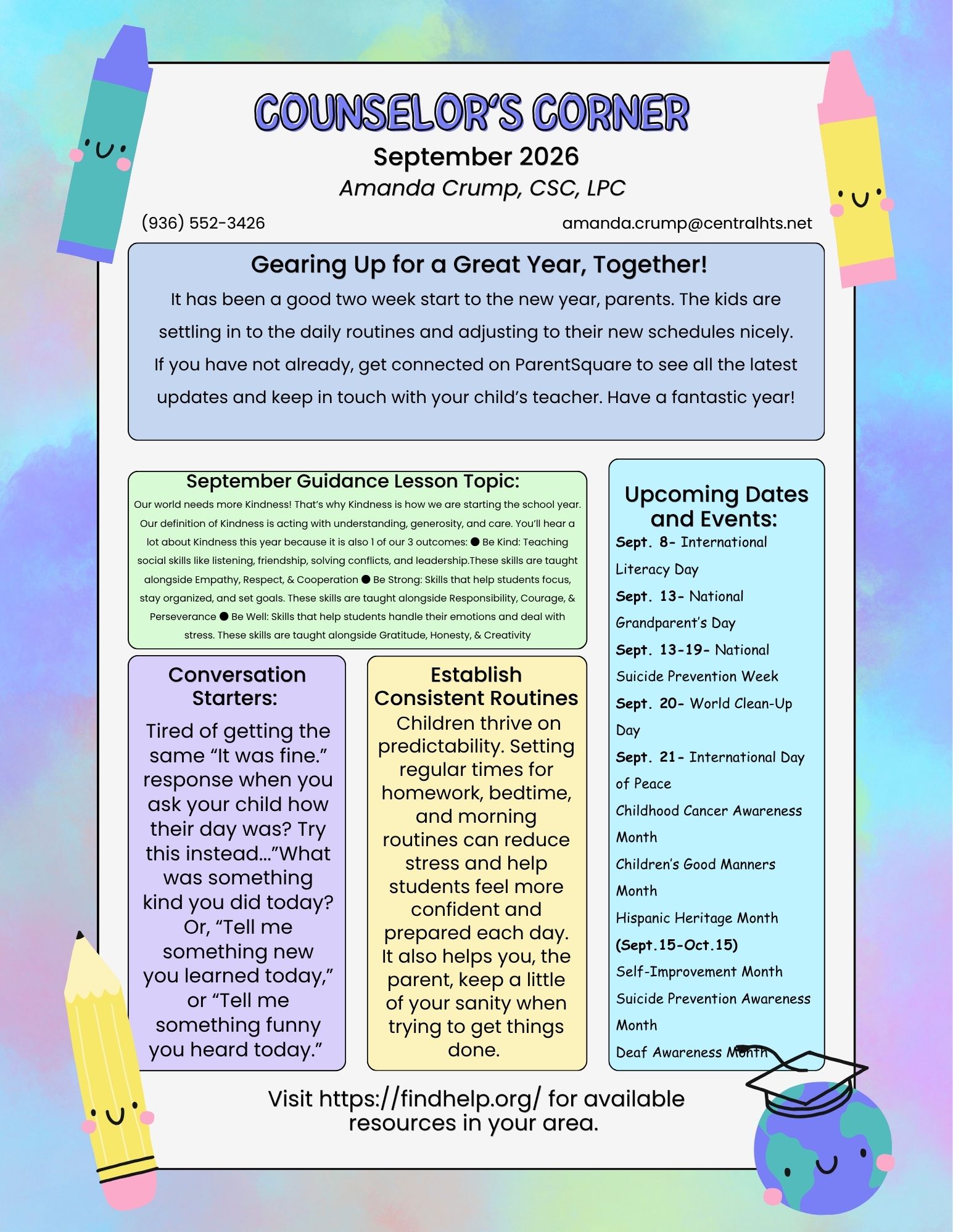Counselor's Corner- September 2026 