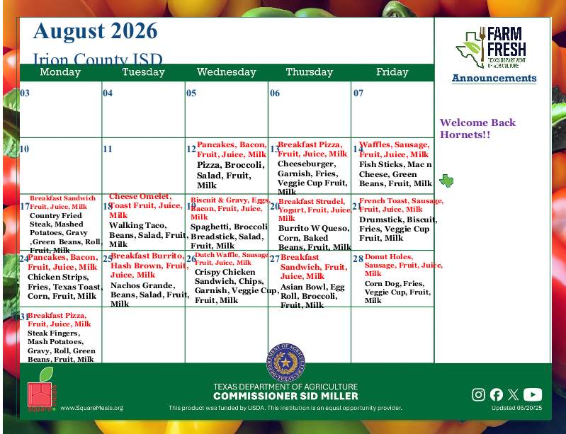August Lunch Menu