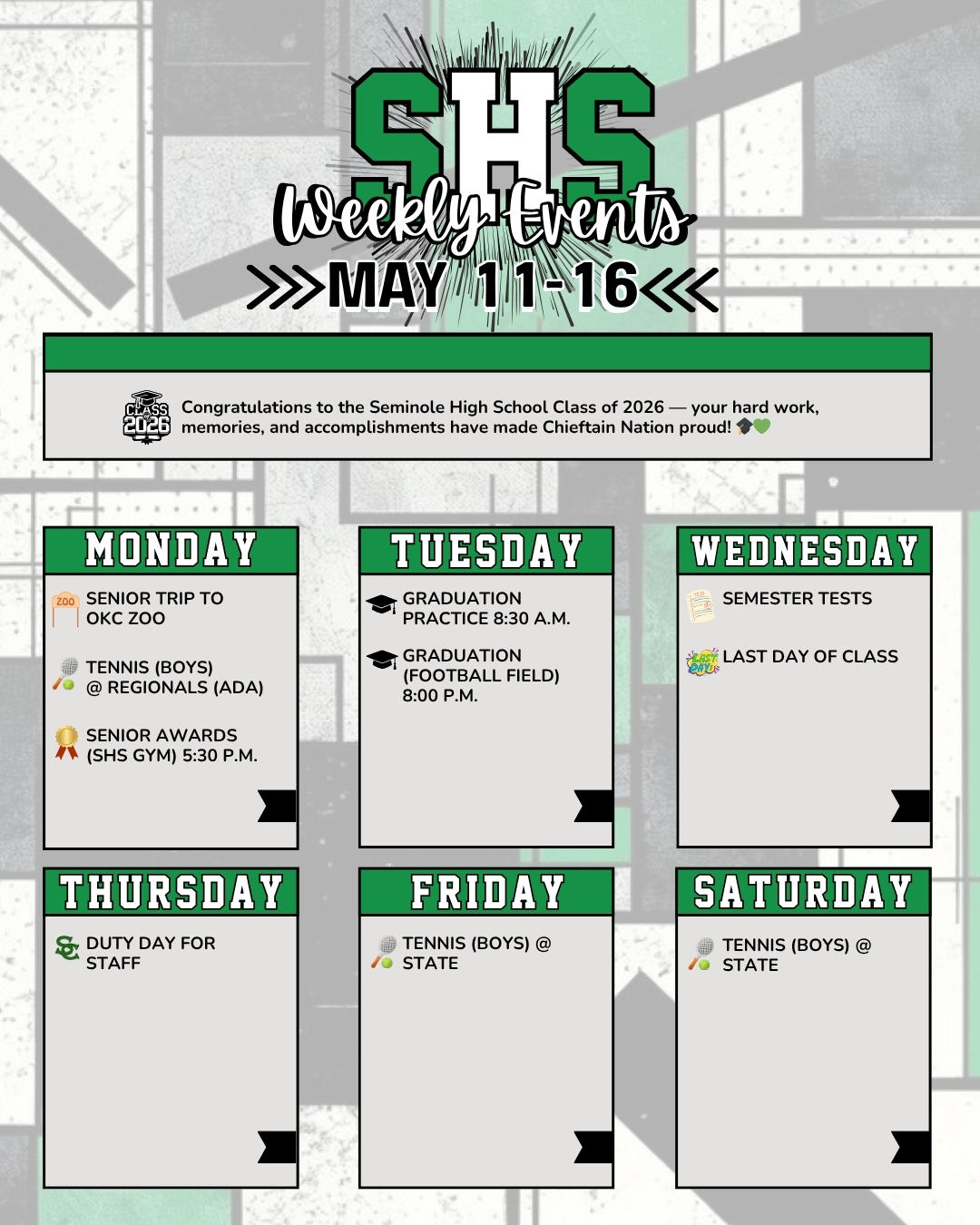 WEEKLY EVENTS (WEEK OF MAY 11)