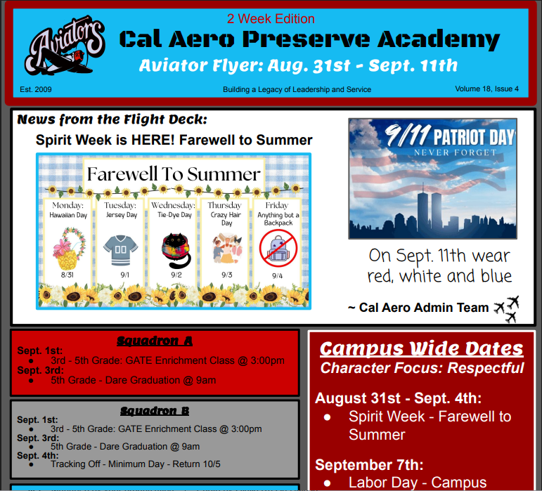Cal Aero Aviator Flyer for week of August 31-September 4, 2026