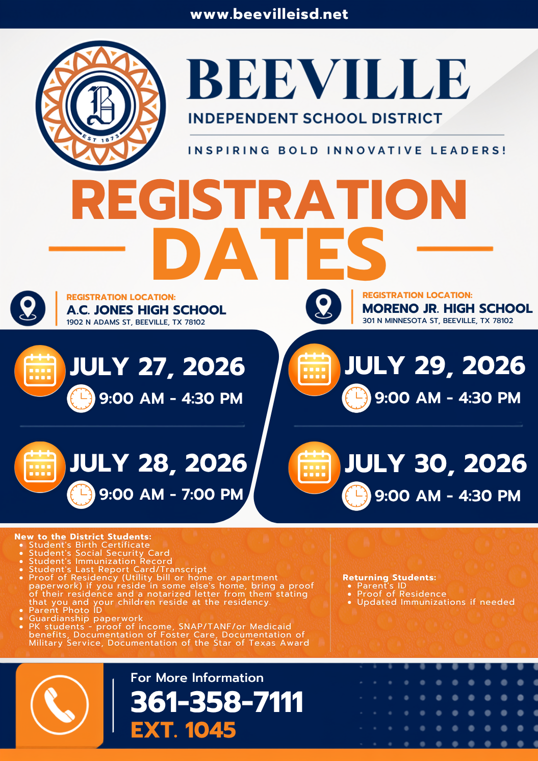 Beeville ISD Registration Dates - New and Returning Students