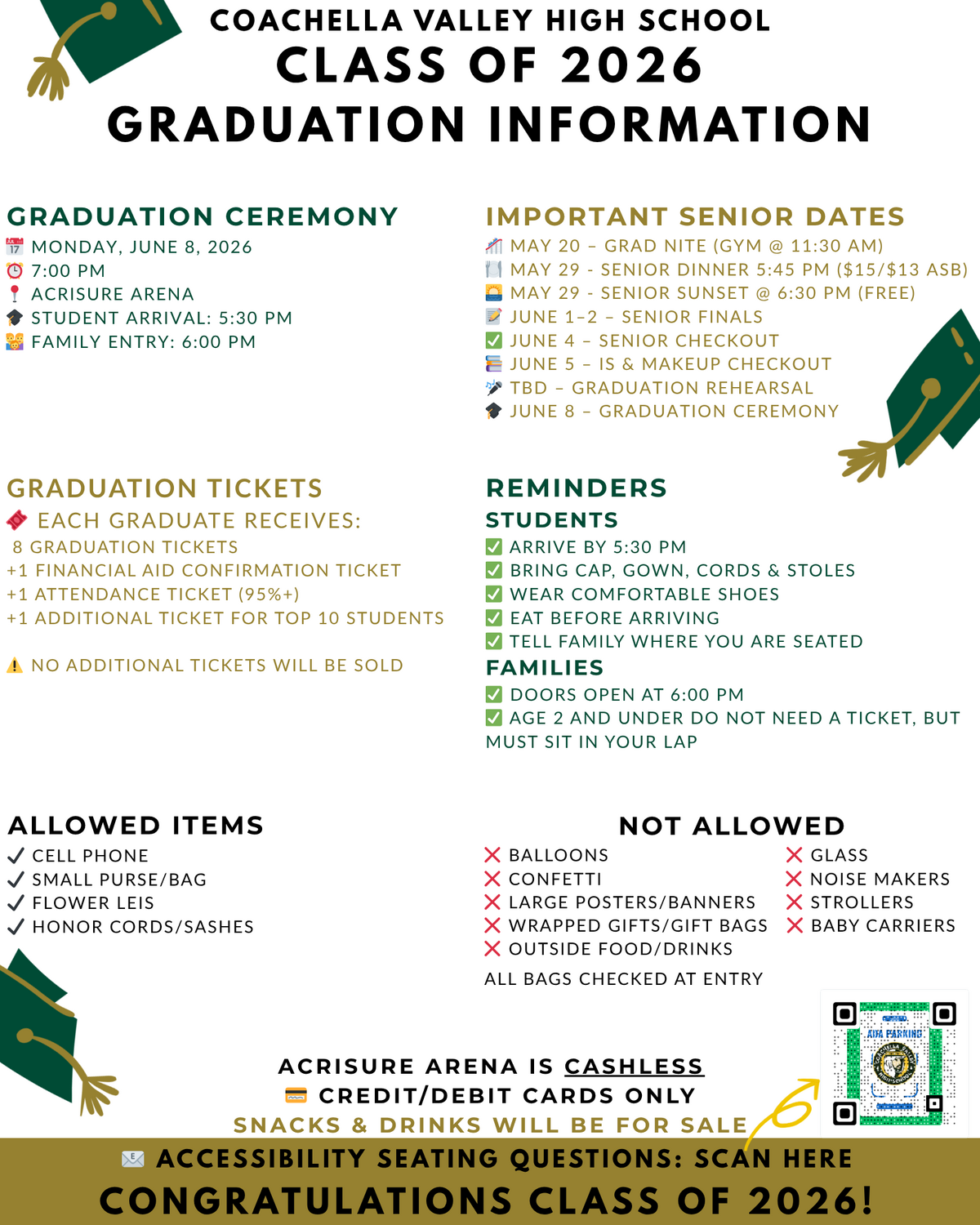 COACHELLA VALLEY HIGH SCHOOL CLASS OF 2026 GRADUATION INFORMATION