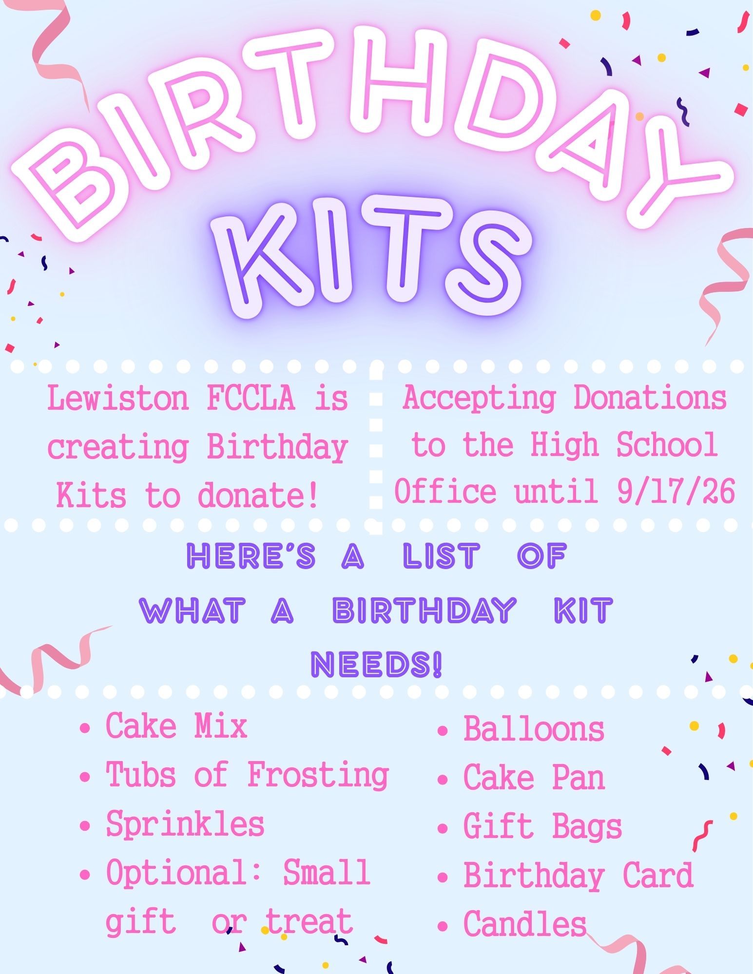 FCCLA BIrthday Kit